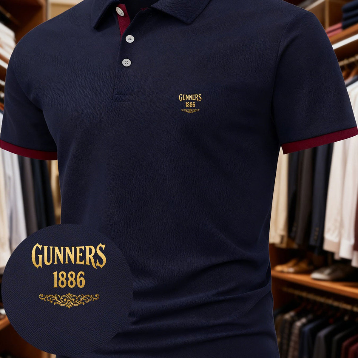1pc Men'S Unique Creative GUNNERS 1886 English Letter Fashion Design Logo Pattern Print Short Sleeve Shirt, Suitable for All Seasons, Regular Fit Blending European And American Fashion, Showcasing Casual Simplicity