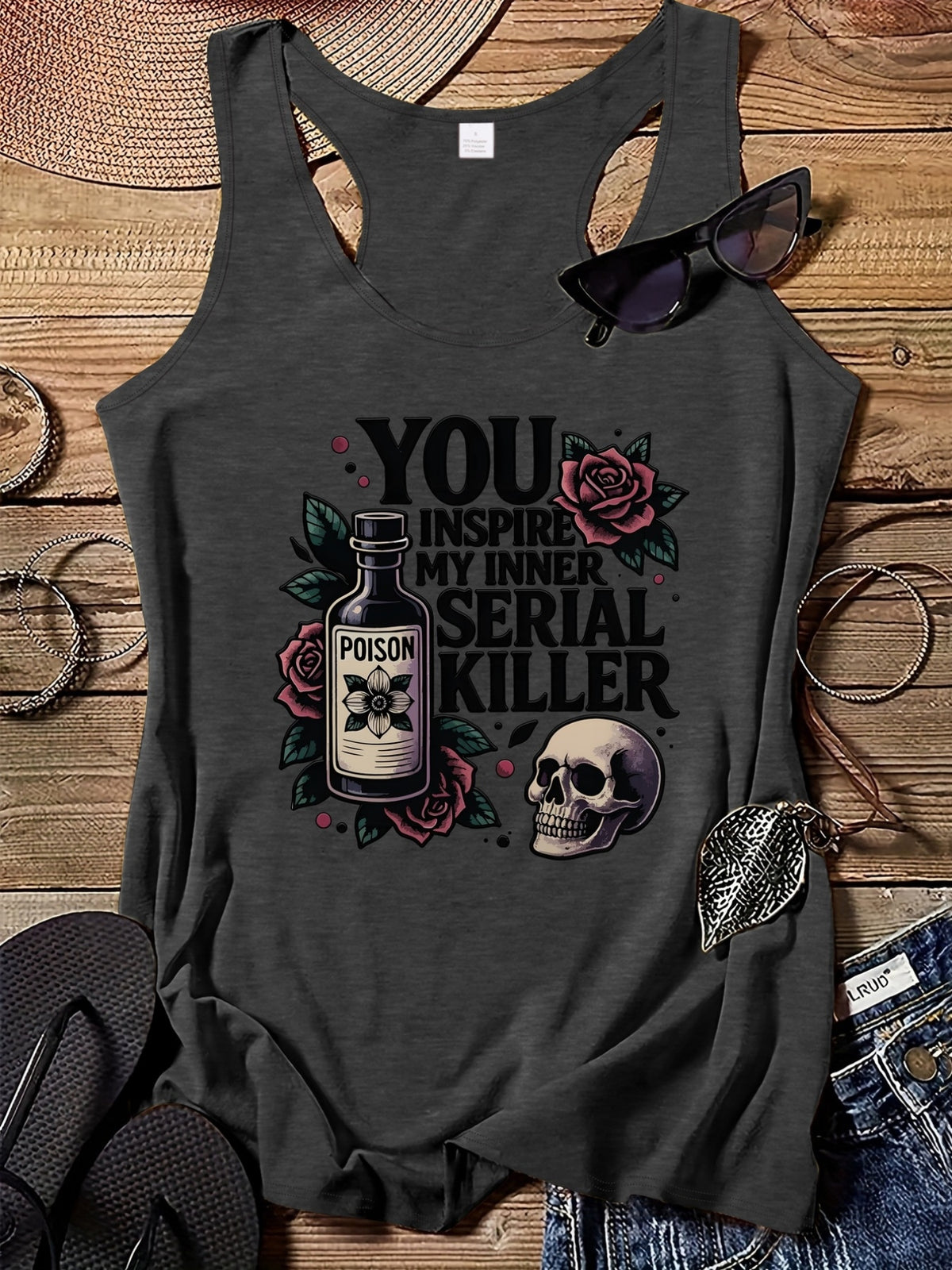 Poison, Rose Print Women'S Fashion Printed Round Neck Tank Top PB-211