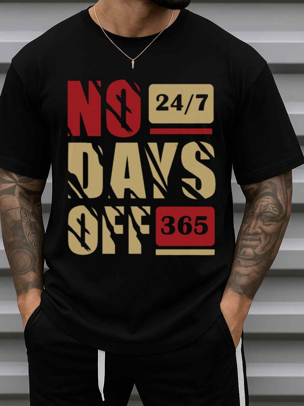 24\u002F7 No Days Off Funny Humor Graphic T Shirts T-Shirts Men'S 180G 100% Black Classic Casual T-Shirt, Street Style, Summer Casual Wear, Perfect for Gift Giving Soft And Comfortable Funny Humor Y2K New Years Gifts