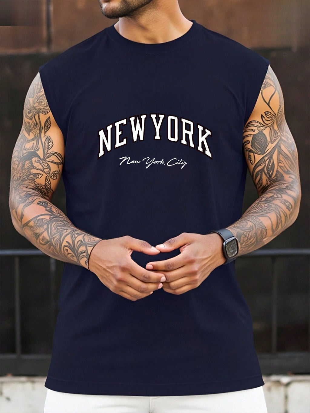 Printed Design - Not Textured Men's Fashion Loose-Fit Tank Top with \