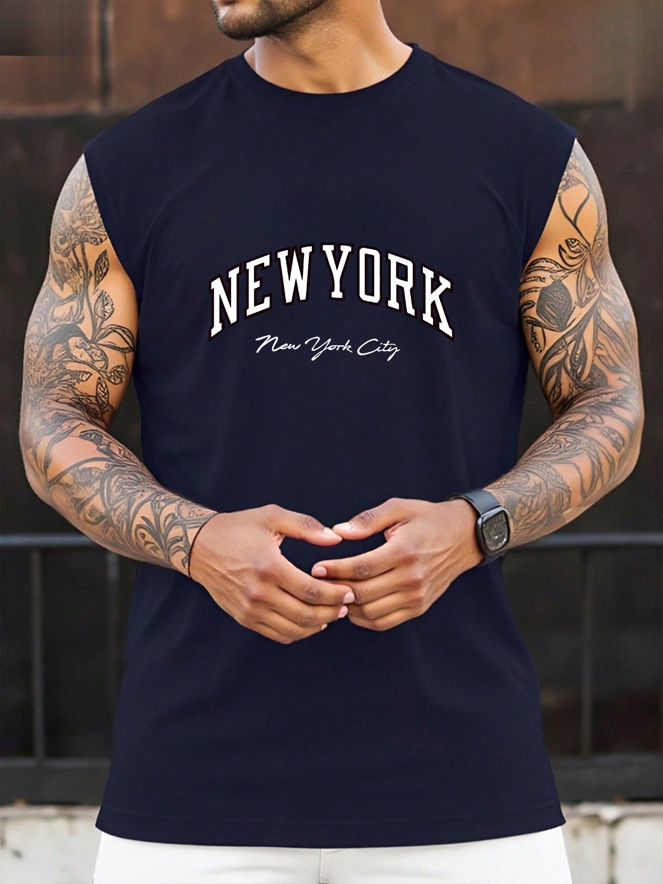 Printed Design - Not Textured Men's Fashion Loose-Fit Tank Top with \