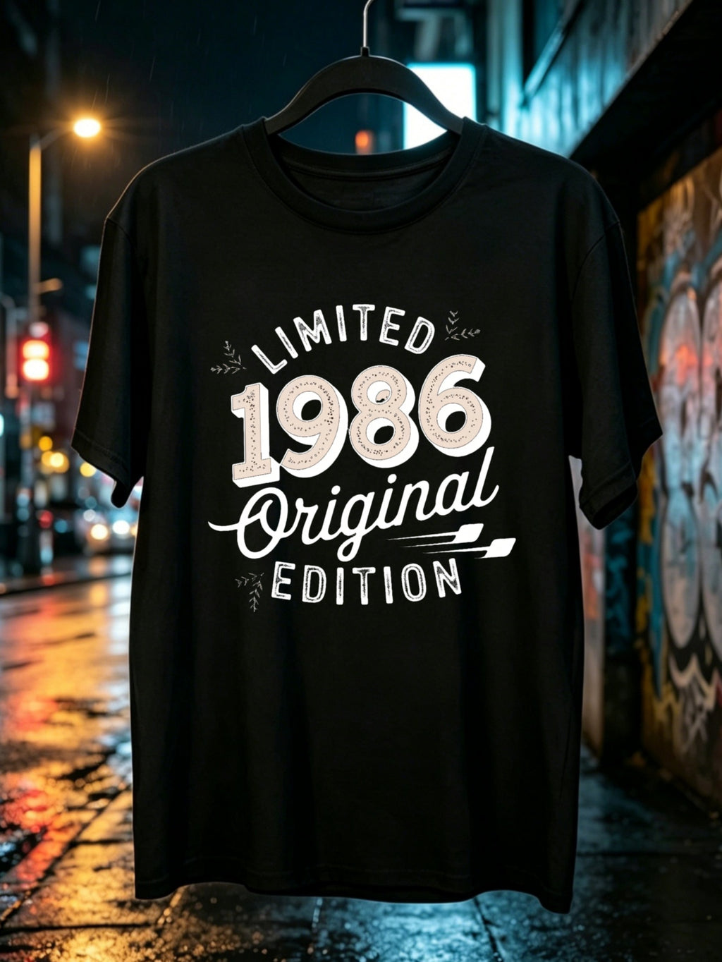 Men's Casual Loose Round-neck T-shirtMen's 1986 T-Shirt- 1986 Text And 80S Graphic Design, Soft And H-Line Crew Neck T-Shirt, PLUS SIZE