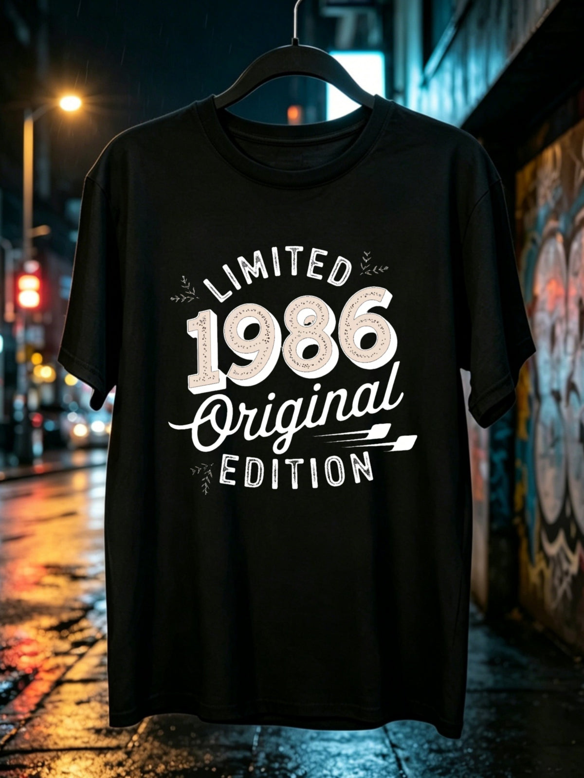 Men's Casual Loose Round-neck T-shirtMen's 1986 T-Shirt- 1986 Text And 80S Graphic Design, Soft And H-Line Crew Neck T-Shirt, PLUS SIZE