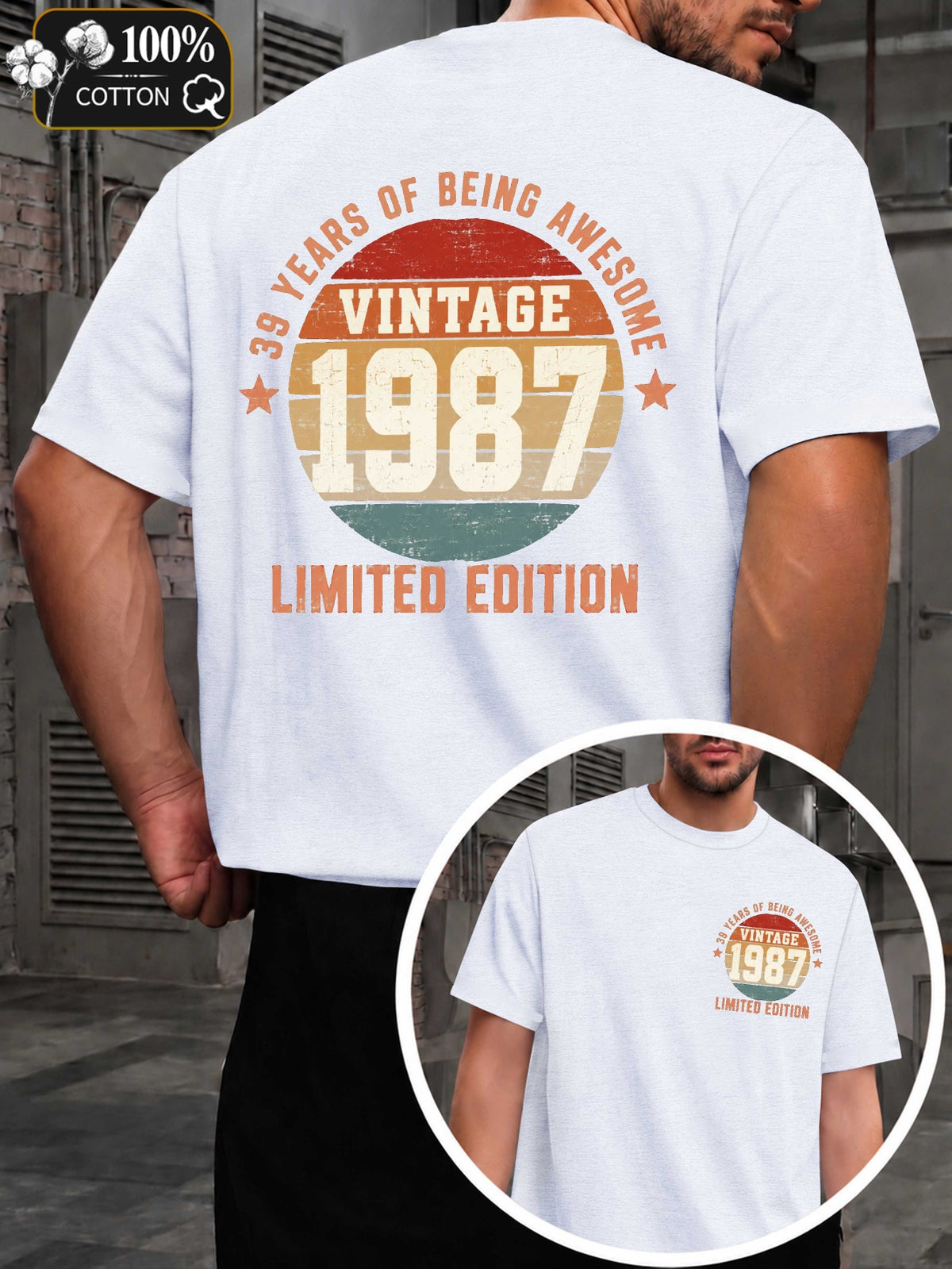 Men's Vintage 1987 Limited Edition T-Shirt - Retro 30+ Year Suitable for Casual Wear, Themed Events & Everyday Use, Machine Washable Round Neck Tee with Original Markings, Nostalgic Apparel