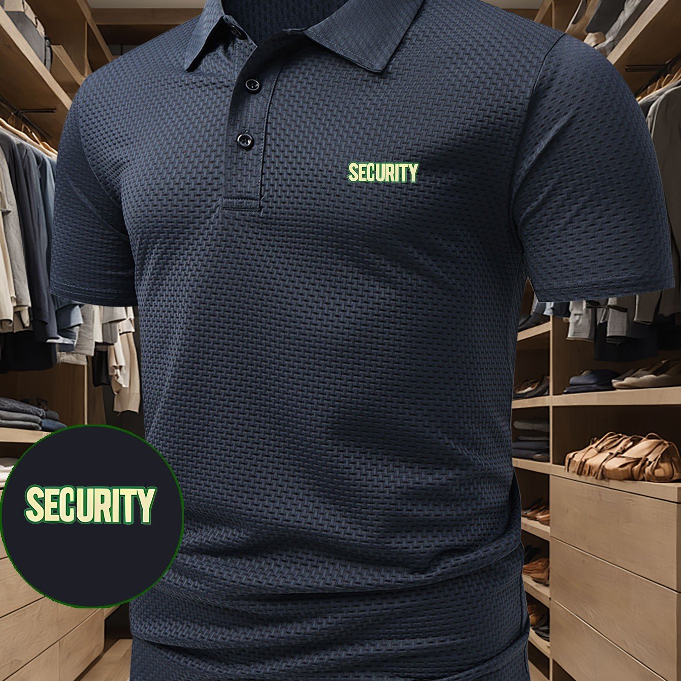 SECURITY Letter Print Polo Shirt, Short Sleeve Lightweight Performance Tee, Casual Sporty Stretch Comfortable Golf Shirt, Versatile Men'S Top