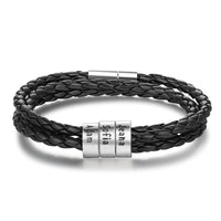 Mens Leather Braided Bracelet With 4 Custom Beads