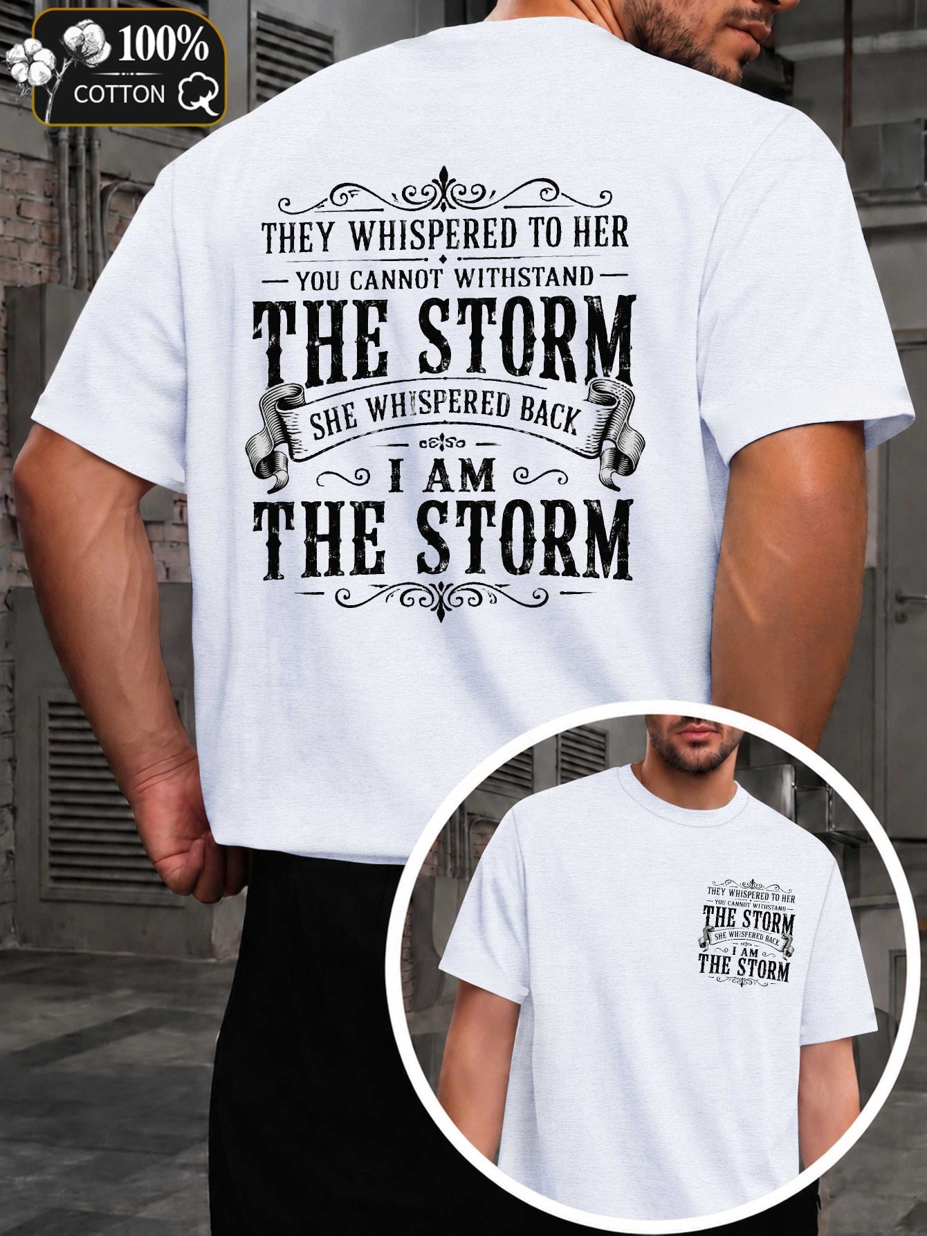 Men's I Am The Storm T-Shirt - Statement Print Round Neck Casual Tee with Iconic Slogan, Machine Washable Suitable for Year-Round Wear, Everyday & Versatile Style for - Outfits