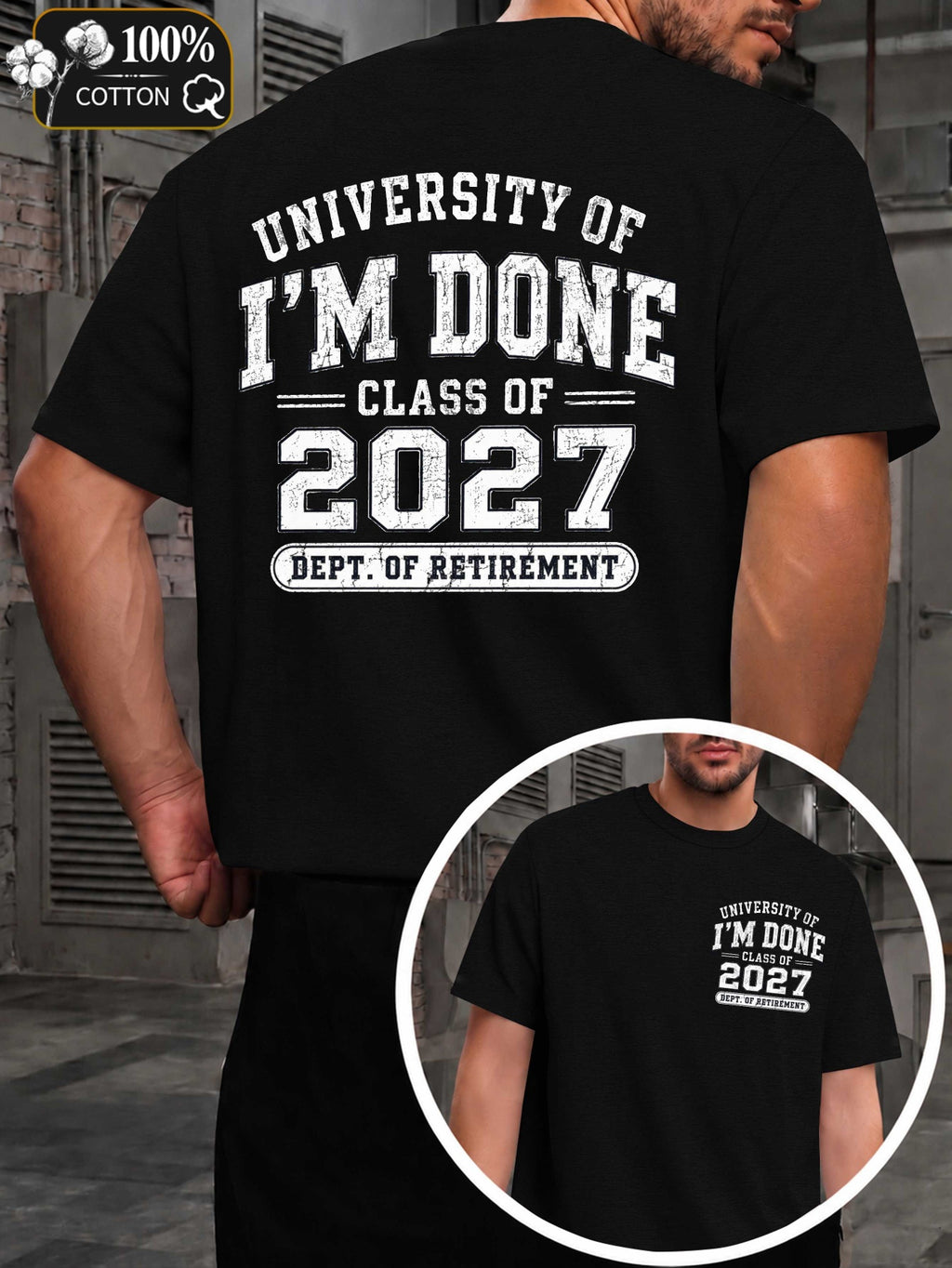 Men's Retirement Gift T-Shirt - Class Of Retirement with Diploma Print, Round Neck Casual Fit Suitable for Retirement Parties, Events & Daily Wear, Machine Washable Apparel