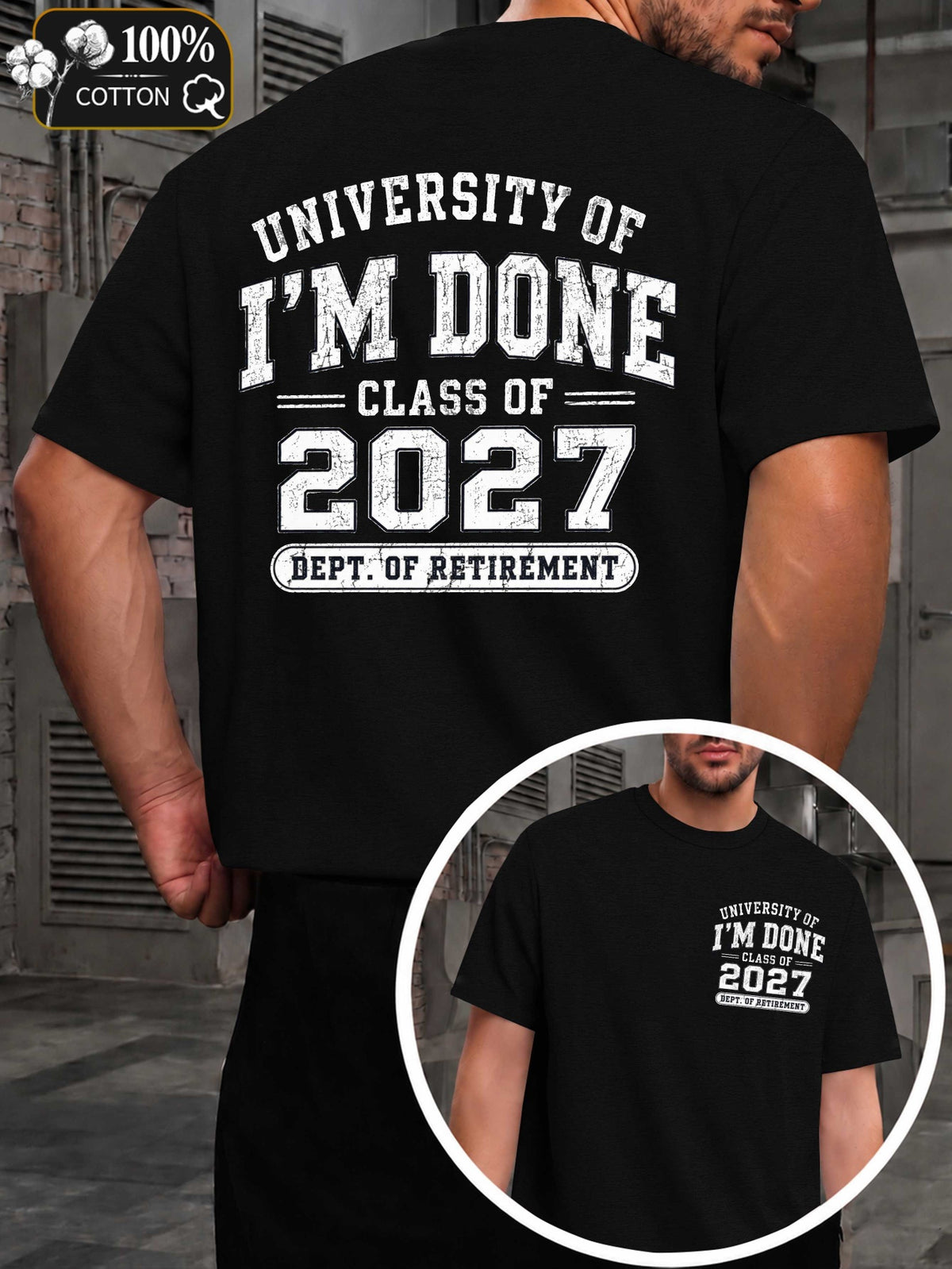 Men's Retirement Gift T-Shirt - Class Of Retirement with Diploma Print, Round Neck Casual Fit Suitable for Retirement Parties, Events & Daily Wear, Machine Washable Apparel