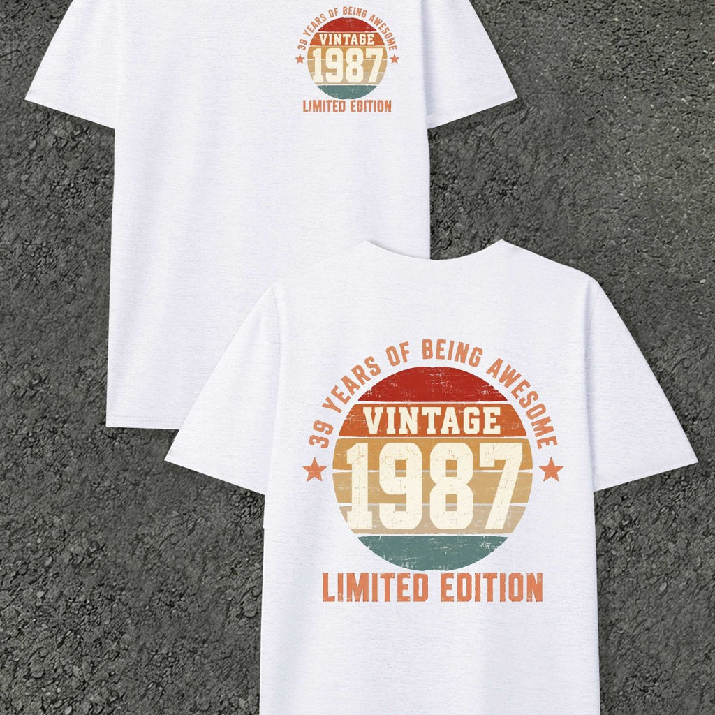 Men's Vintage 1987 Limited Edition T-Shirt - Retro 30+ Year Suitable for Casual Wear, Themed Events & Everyday Use, Machine Washable Round Neck Tee with Original Markings, Nostalgic Apparel
