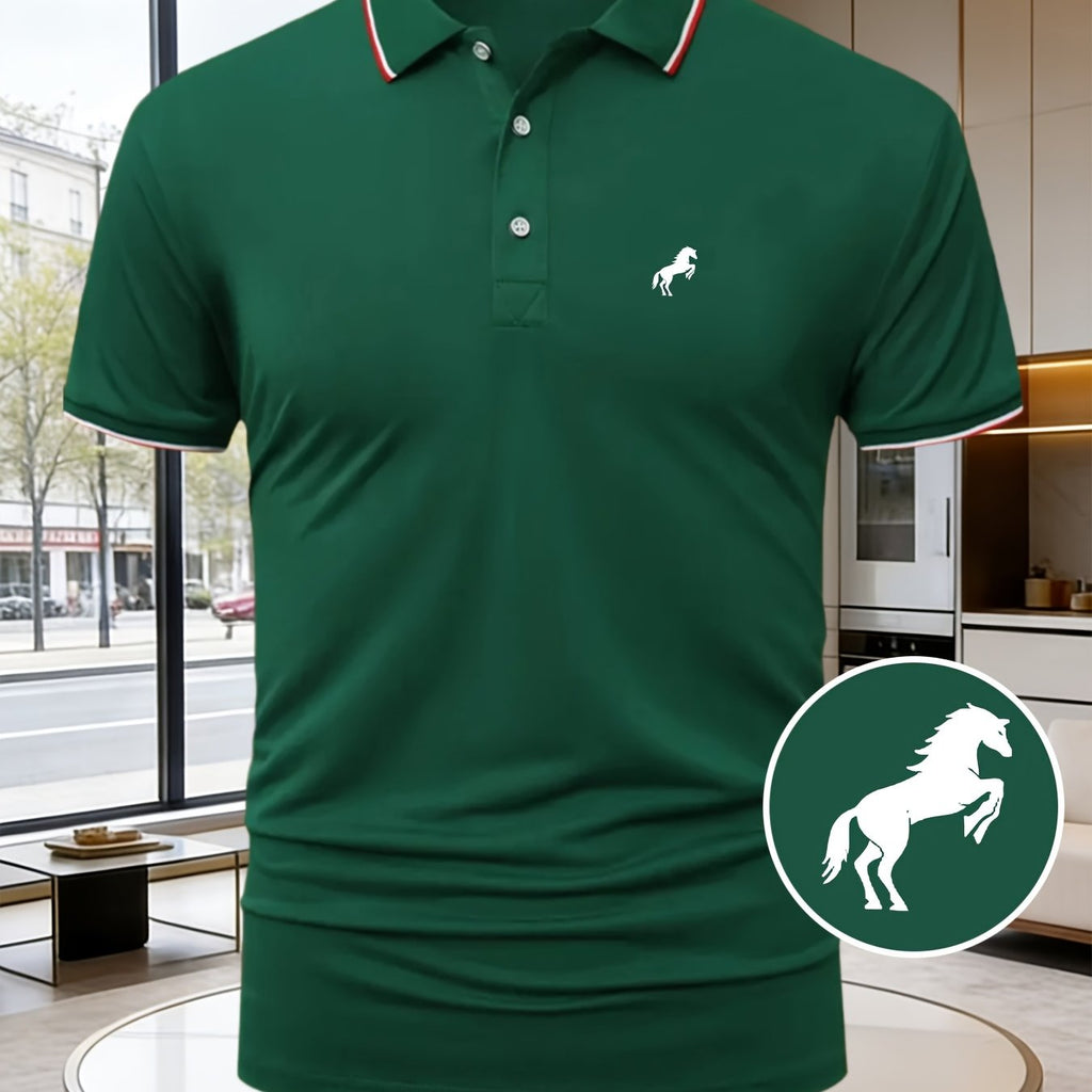 Z699-P132# Men'S Stylish And Luxurious Mature Print Polo Shirt Featuring a Easy Horse Animal Pattern. A Must-Have for Business Men in Summer, with a Collar Design Suitable for High-End Occasions. The Slim Fit Is Flattering, Breathable