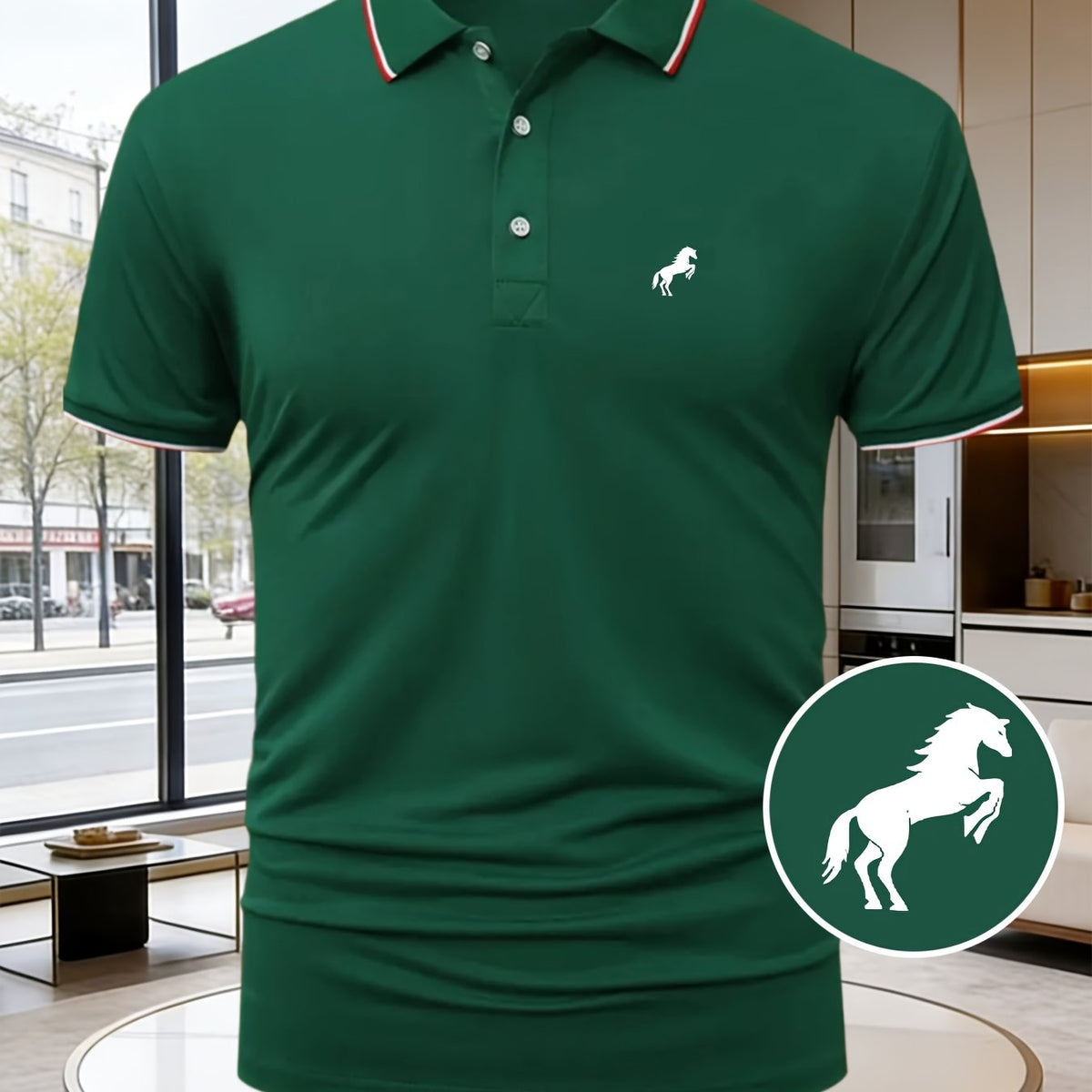 Z699-P132# Men'S Stylish And Luxurious Mature Print Polo Shirt Featuring a Easy Horse Animal Pattern. A Must-Have for Business Men in Summer, with a Collar Design Suitable for High-End Occasions. The Slim Fit Is Flattering, Breathable