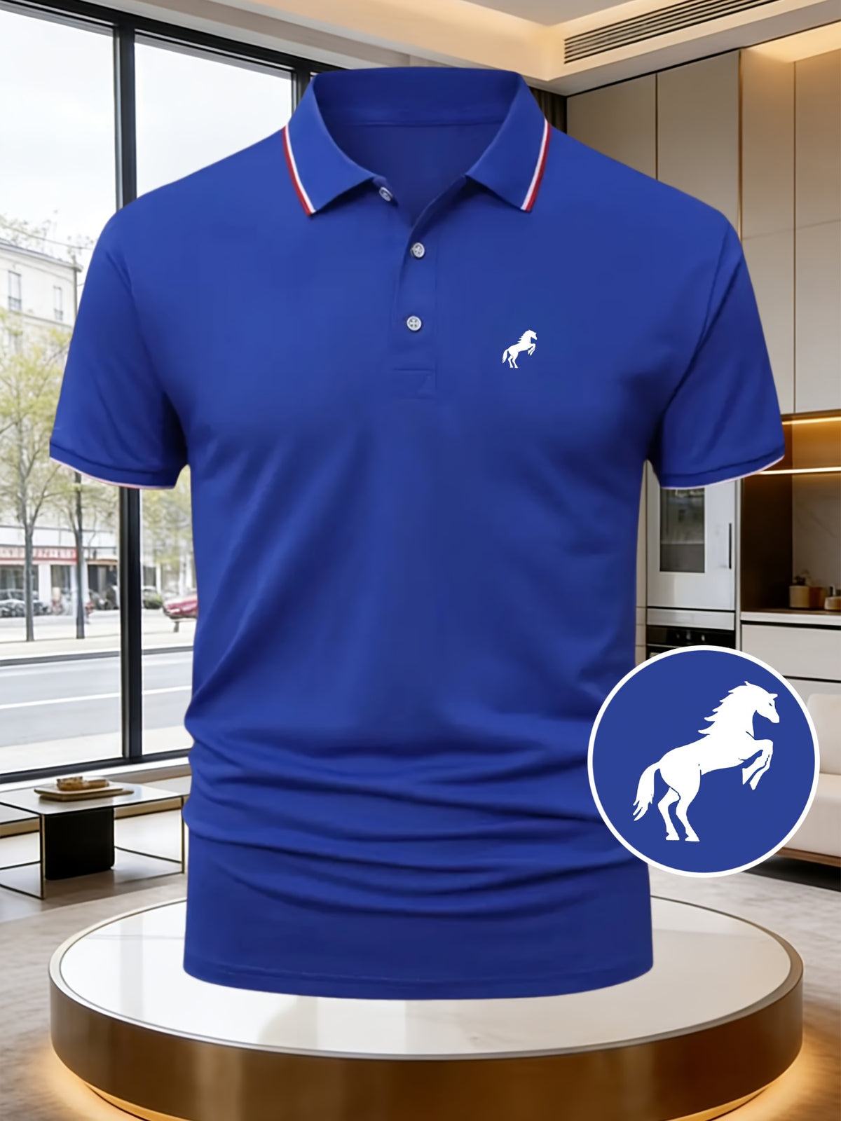 Z699-P132# Men'S Stylish And Luxurious Mature Print Polo Shirt Featuring a Easy Horse Animal Pattern. A Must-Have for Business Men in Summer, with a Collar Design Suitable for High-End Occasions. The Slim Fit Is Flattering, Breathable