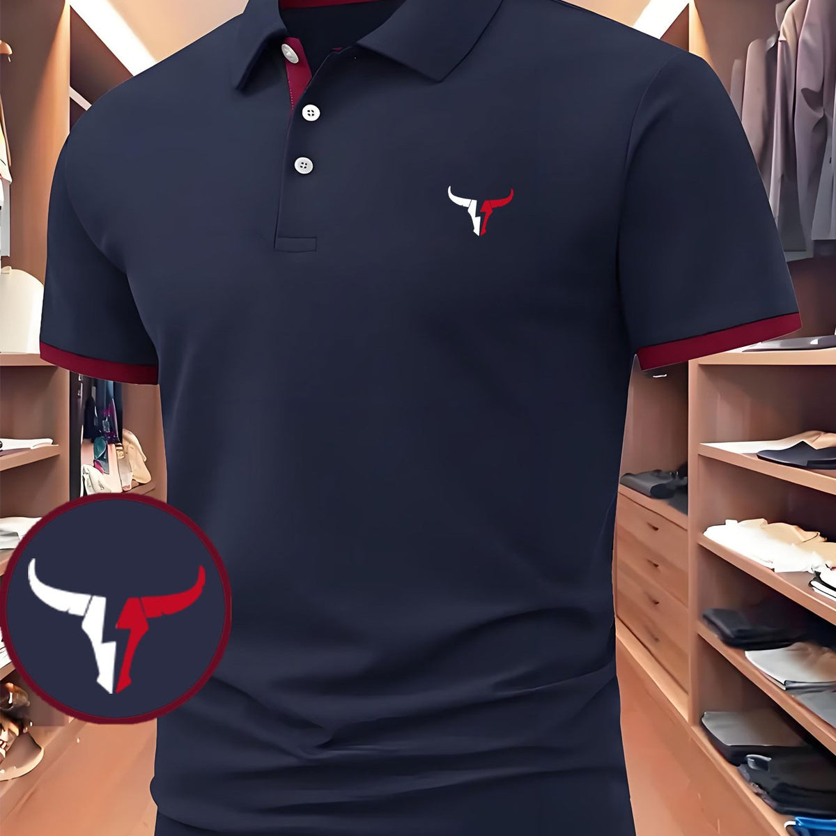Summer Men'S Breathable Casual Polo Shirt with a Bull Head Color-Block Pattern Print. Suitable for Business Casual Golf Wear, This Collared Polo Shirt Is Versatile for Various Occasions, Made from Soft Fabric And Available in Multiple Colors