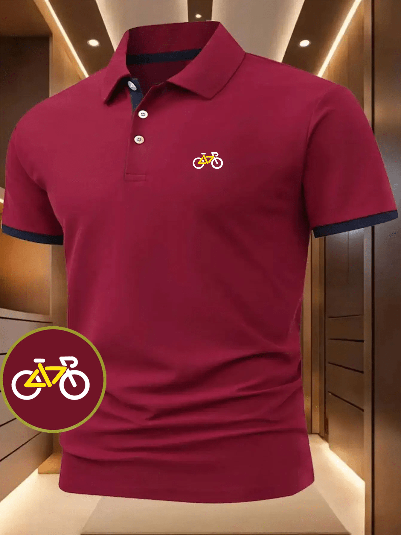 High-Quality Men'S Short Sleeve Polo Shirt, Bicycle Line Print Pattern Versatile Dress Shirt, Suitable for Multi-Scene Basic Men'S Top, Holiday Gift, Multi-Color Optional