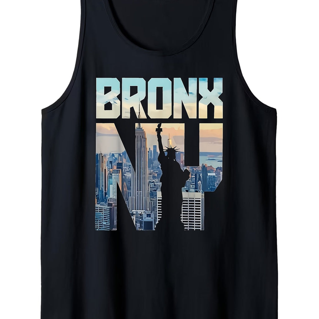 Men' & Women' Bronx NY New York City Skyline Tank Top - Retro Statue of Liberty Sleeveless Shirt, Sleeveless Shirt Suitable for Gym, Outdoor Sports, Vacations - Machine Washable Urban Fashion for NYC Pride