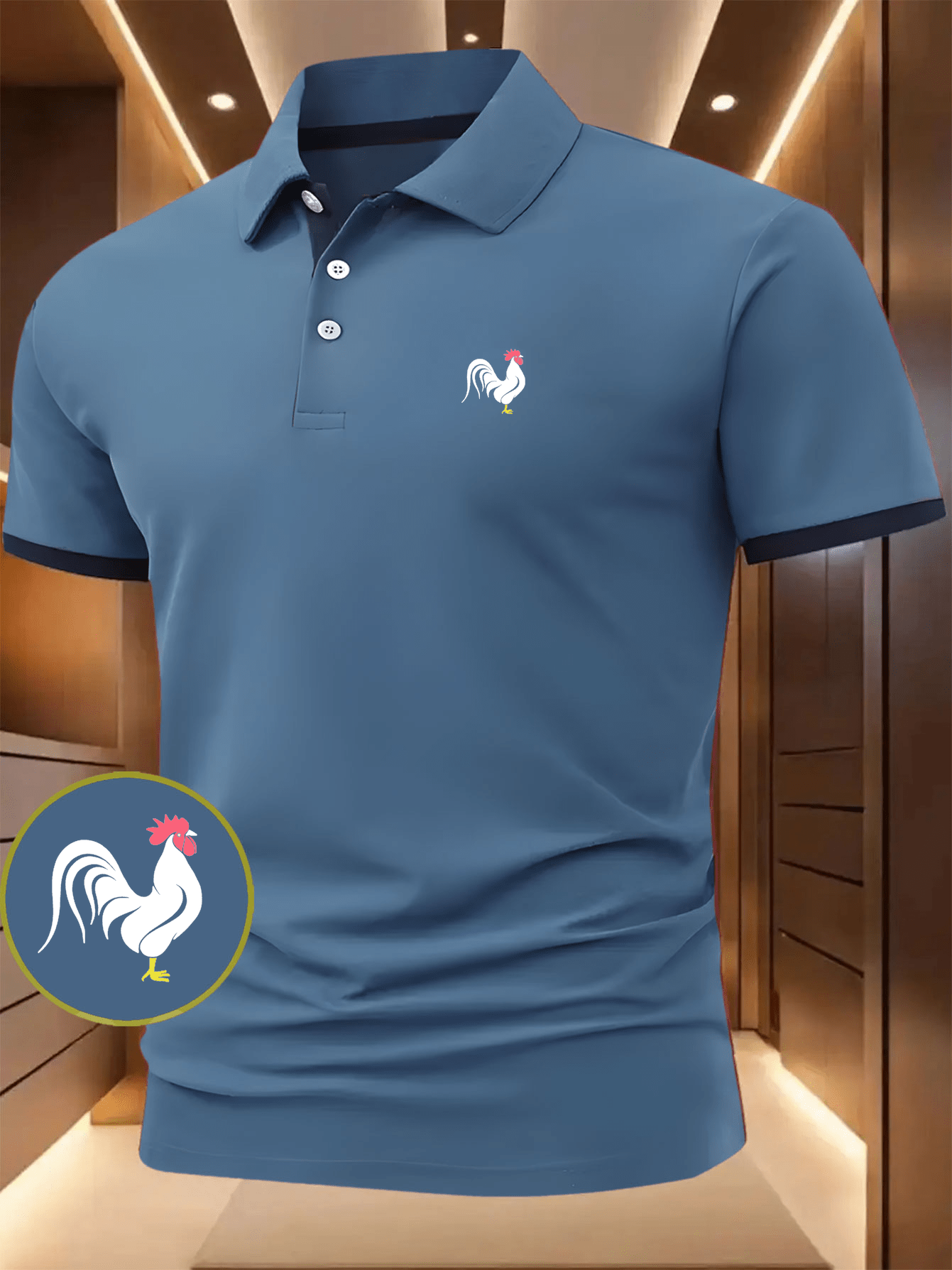 Chicken Print Casual Polo Shirt | Summer Short-Sleeve, Regular Fit, Lapel Collar, Slight Stretch Fabric, Button Details, Ideal for Outdoor Leisure and Various Occasions