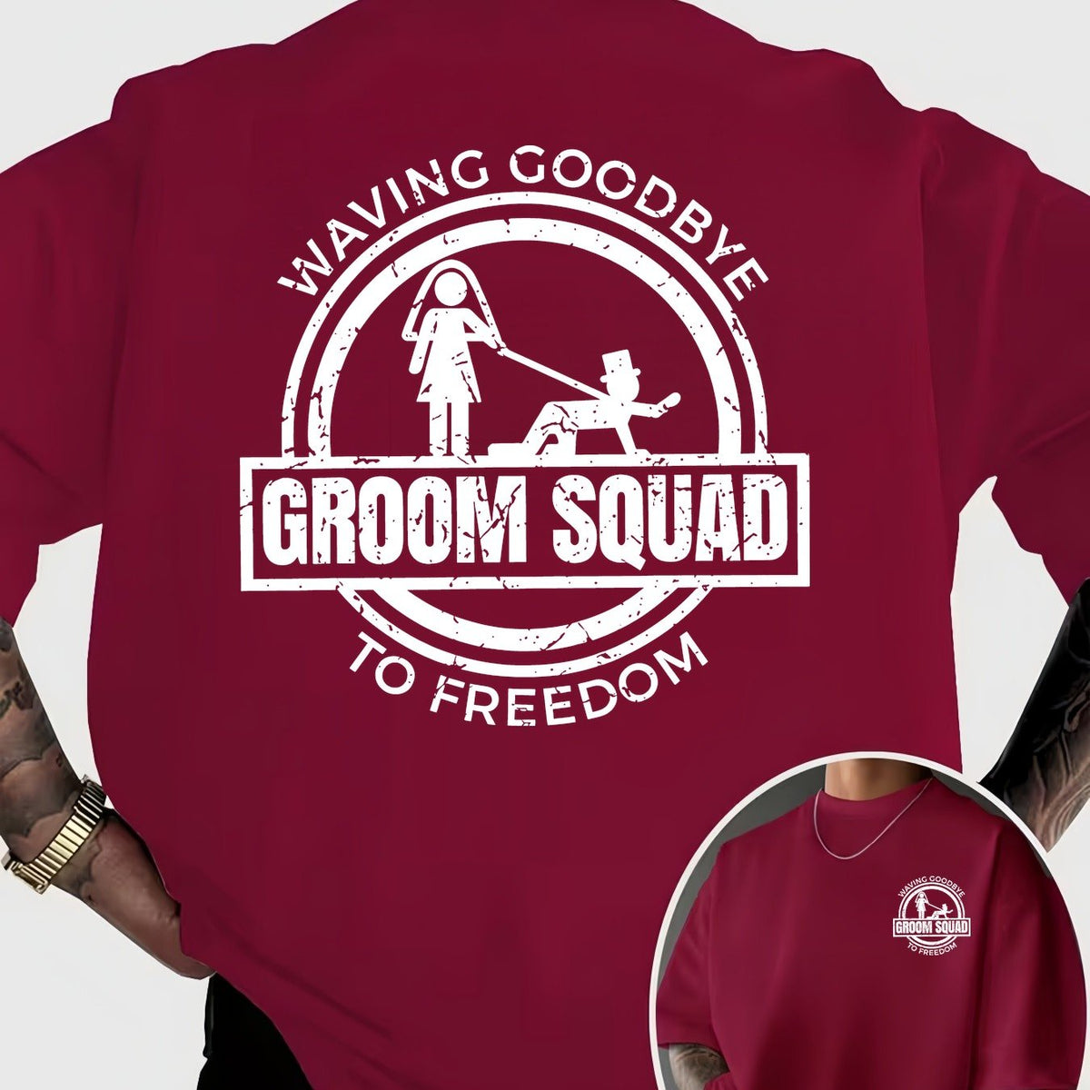 Fun and Quirky Groom's Party Farewell to Freedom Printed Short-Sleeve T-Shirt for Daily Gatherings and Parties