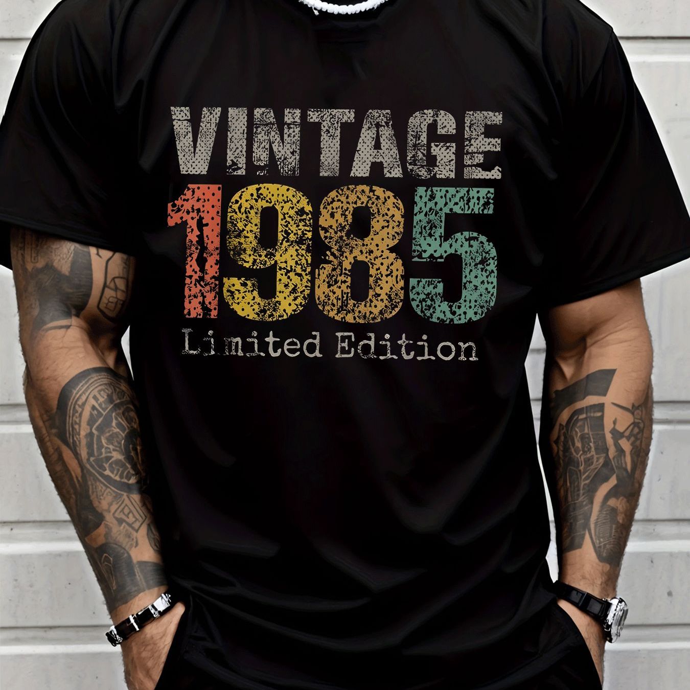 Men'S T-Shirt Vintage 1985 Limited Edition Colorful Retro Text Print Casual Street Style Men'S Fashion for Adults Men Casual Wear Daily Outfit