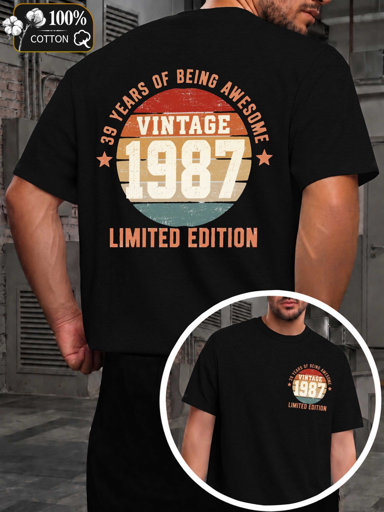 Men's Vintage 1987 Limited Edition T-Shirt - Retro 30+ Year Suitable for Casual Wear, Themed Events & Everyday Use, Machine Washable Round Neck Tee with Original Markings, Nostalgic Apparel