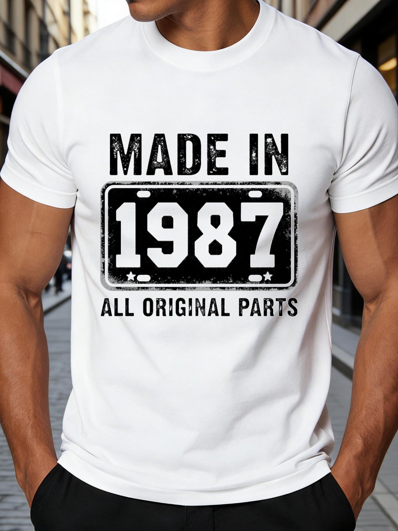 Men's Vintage 1987 Retro T-Shirt - Original Components Suitable for Casual Wear & Gym Training, Round Neck Solid Color Tee, Machine Washable Gift for Him, or Anniversary Present for Daily Wear and Special Occasions