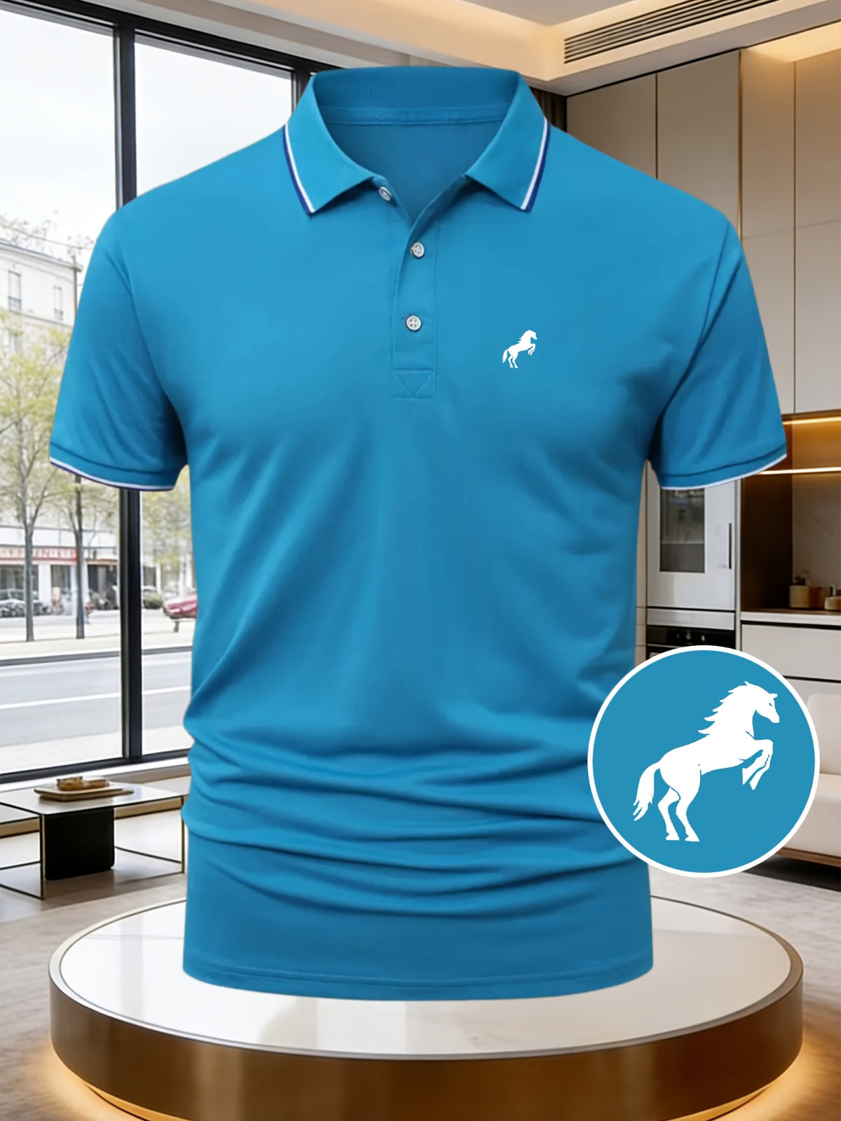 Z699-P132# Men'S Stylish And Luxurious Mature Print Polo Shirt Featuring a Easy Horse Animal Pattern. A Must-Have for Business Men in Summer, with a Collar Design Suitable for High-End Occasions. The Slim Fit Is Flattering, Breathable