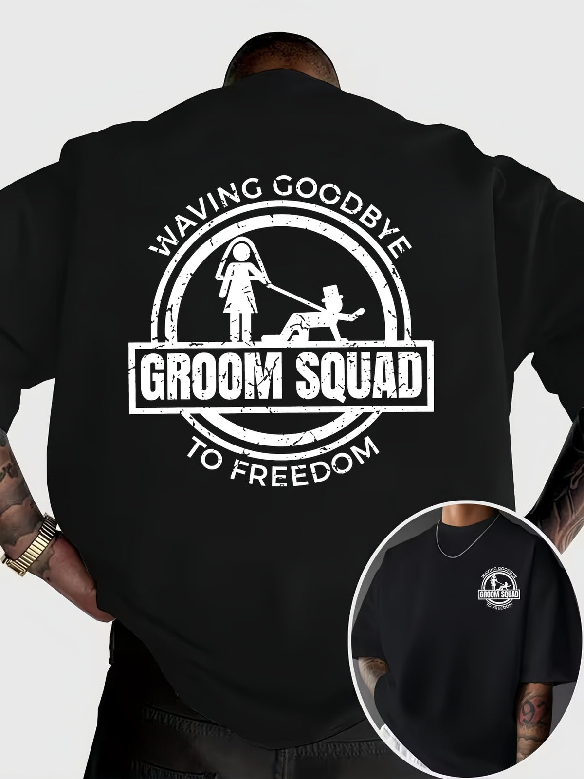 Fun and Quirky Groom's Party Farewell to Freedom Printed Short-Sleeve T-Shirt for Daily Gatherings and Parties