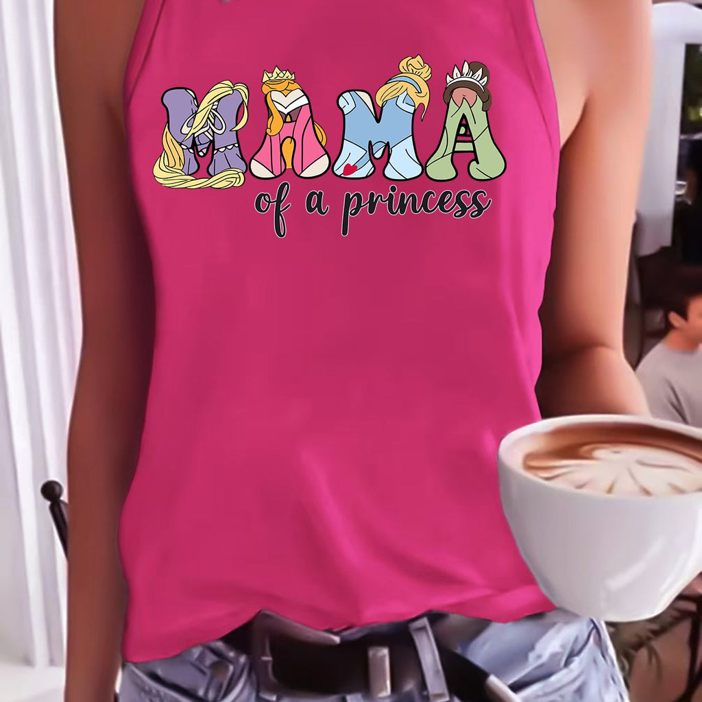Mama Princess Women's Fashion Tank Top - Casual Sleeveless Crew Neck with Applique Detail, Breathable Polyester, Machine Washable - Perfect for Summer