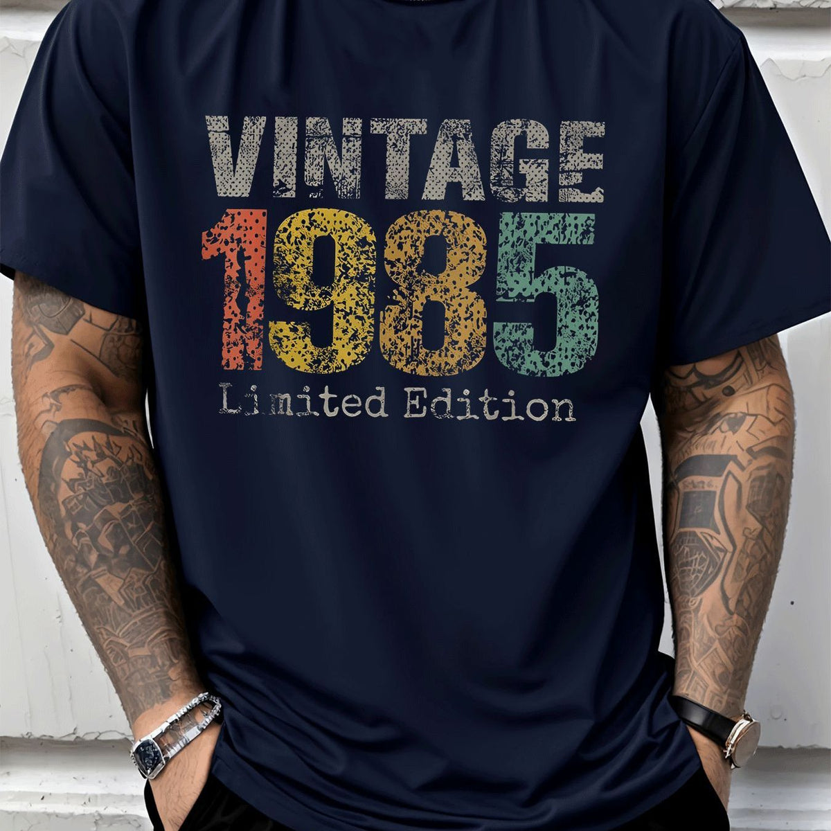 Men'S T-Shirt Vintage 1985 Limited Edition Colorful Retro Text Print Casual Street Style Men'S Fashion for Adults Men Casual Wear Daily Outfit