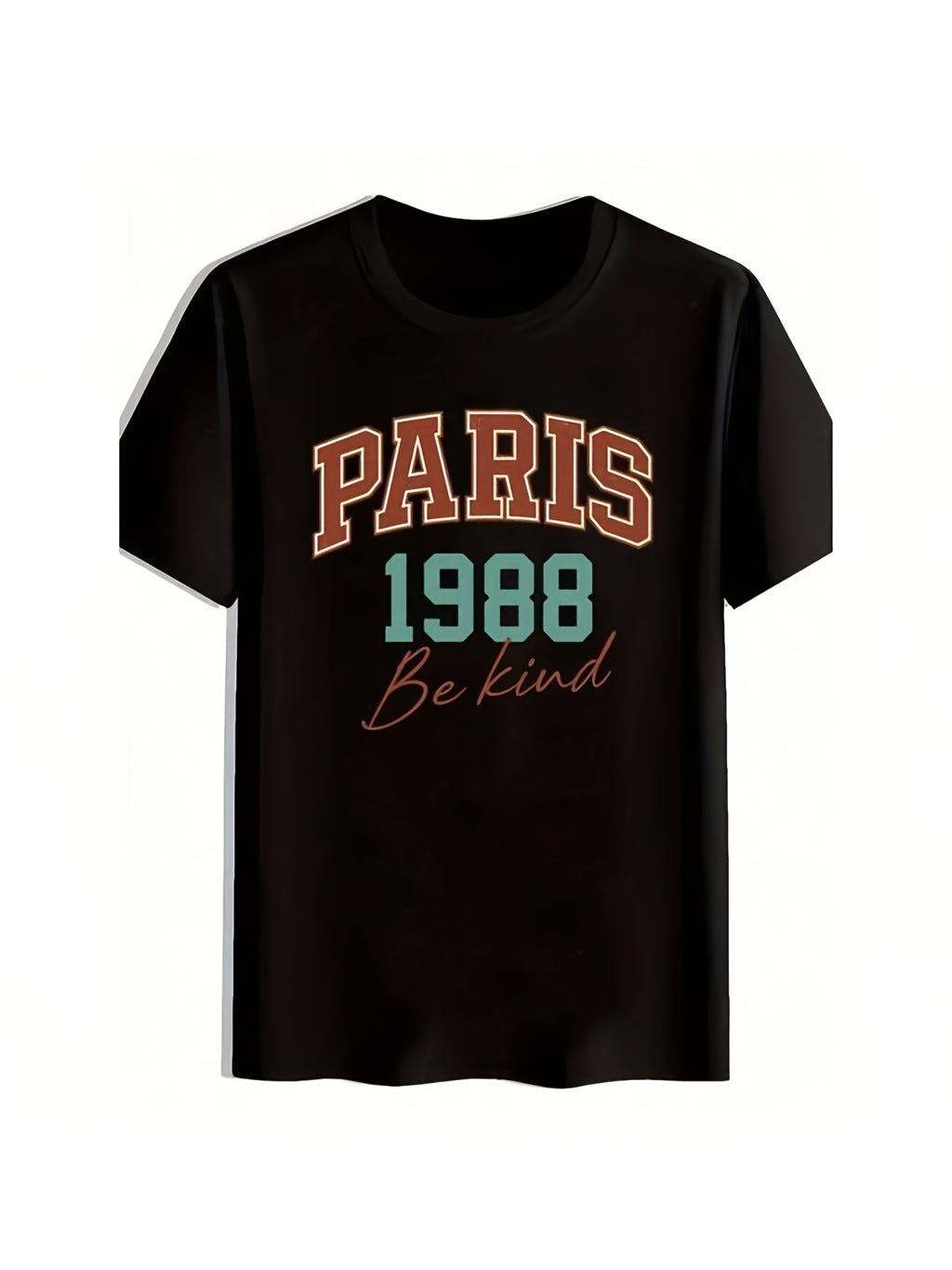 Unisex T-Shirt Men's Casual Short Sleeve T-Shirt from Paris 1988 Featuring a Black Design with Orange And White Let 2756 Suitable for Casual And Sporty Occasions, Sports Style, Father'S& Mother's Day Gifts, PLUS SIZE