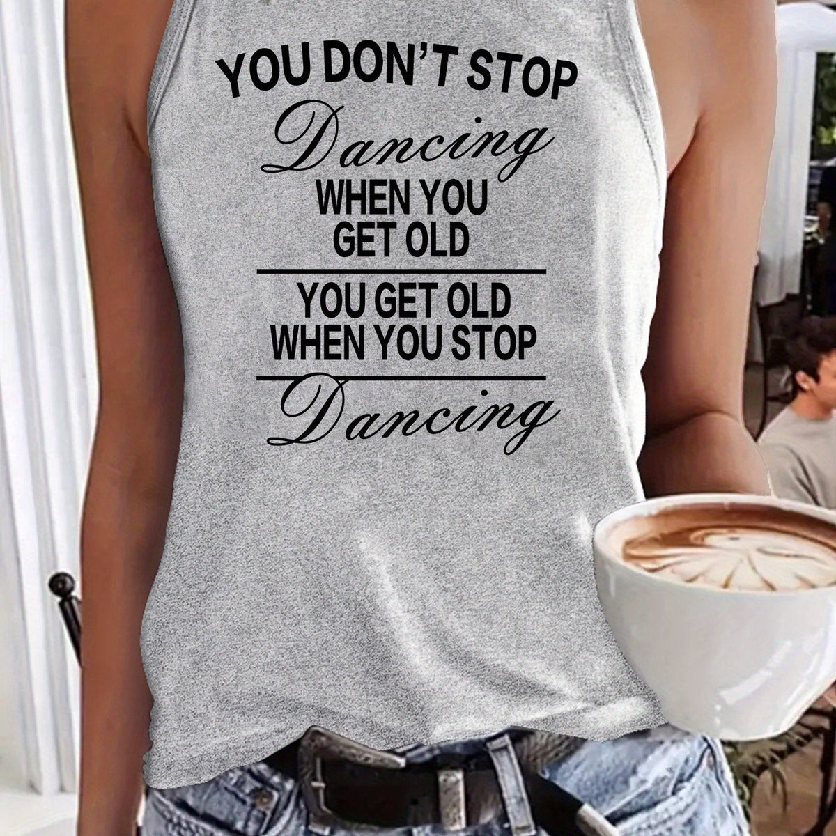 You Don' T Stop Dancing Letter Slogan Print Women' S Fashion Tank Top- Casual Sleeveless Crew Neck with Applique Detail, Perfect for Summer