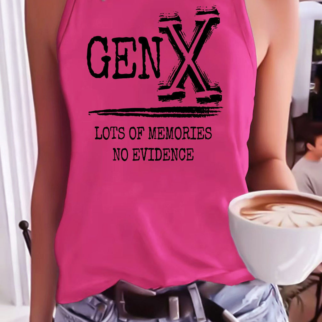 Gen X In My Defense You Left Letter Slogan Print Women' S Fashion Tank Top- Casual Sleeveless Crew Neck with Applique Detail, Perfect for Summer
