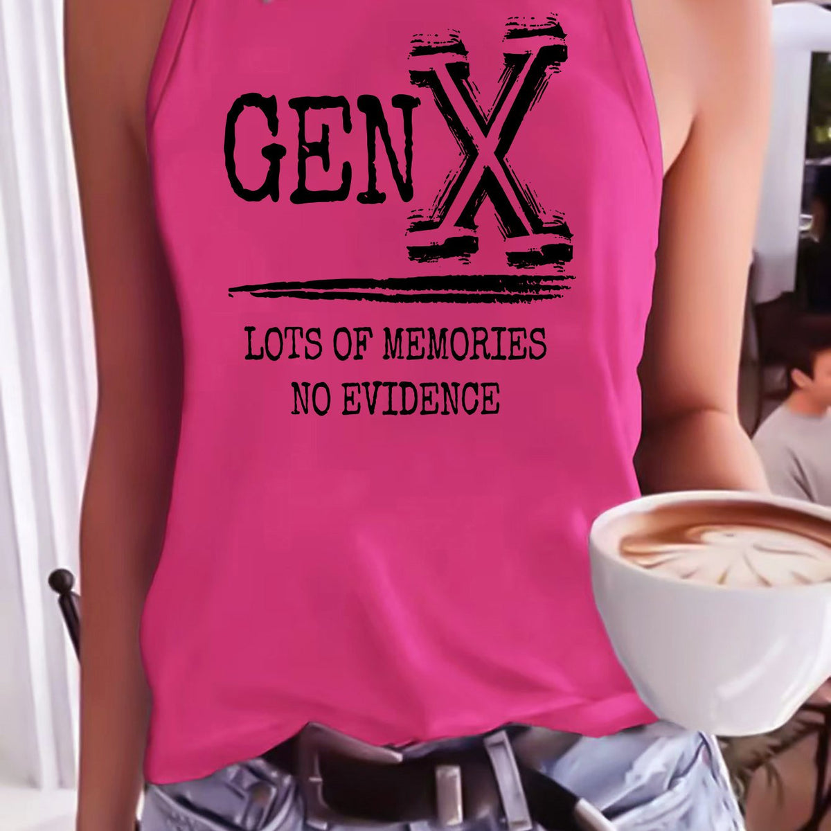 Gen X In My Defense You Left Letter Slogan Print Women' S Fashion Tank Top- Casual Sleeveless Crew Neck with Applique Detail, Perfect for Summer