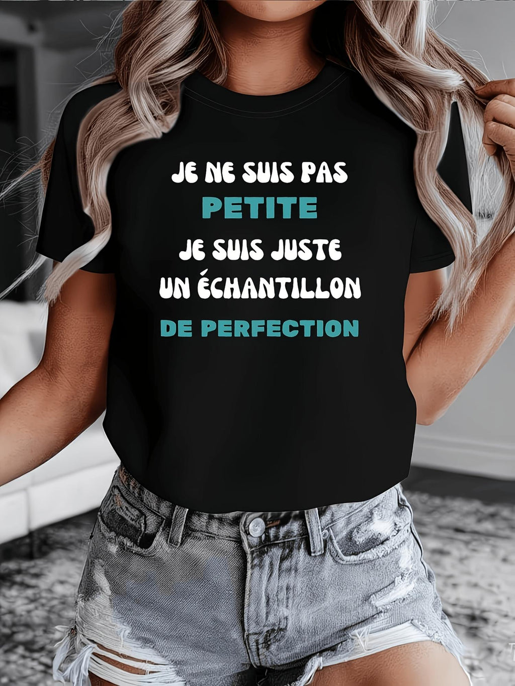 Women Humorous French Slogan T Shirt, Je Ne Suis Pas Petite Funny Quote Graphic Tee, Soft Cotton Casual Short Sleeve Shirt Gift For French Speakers