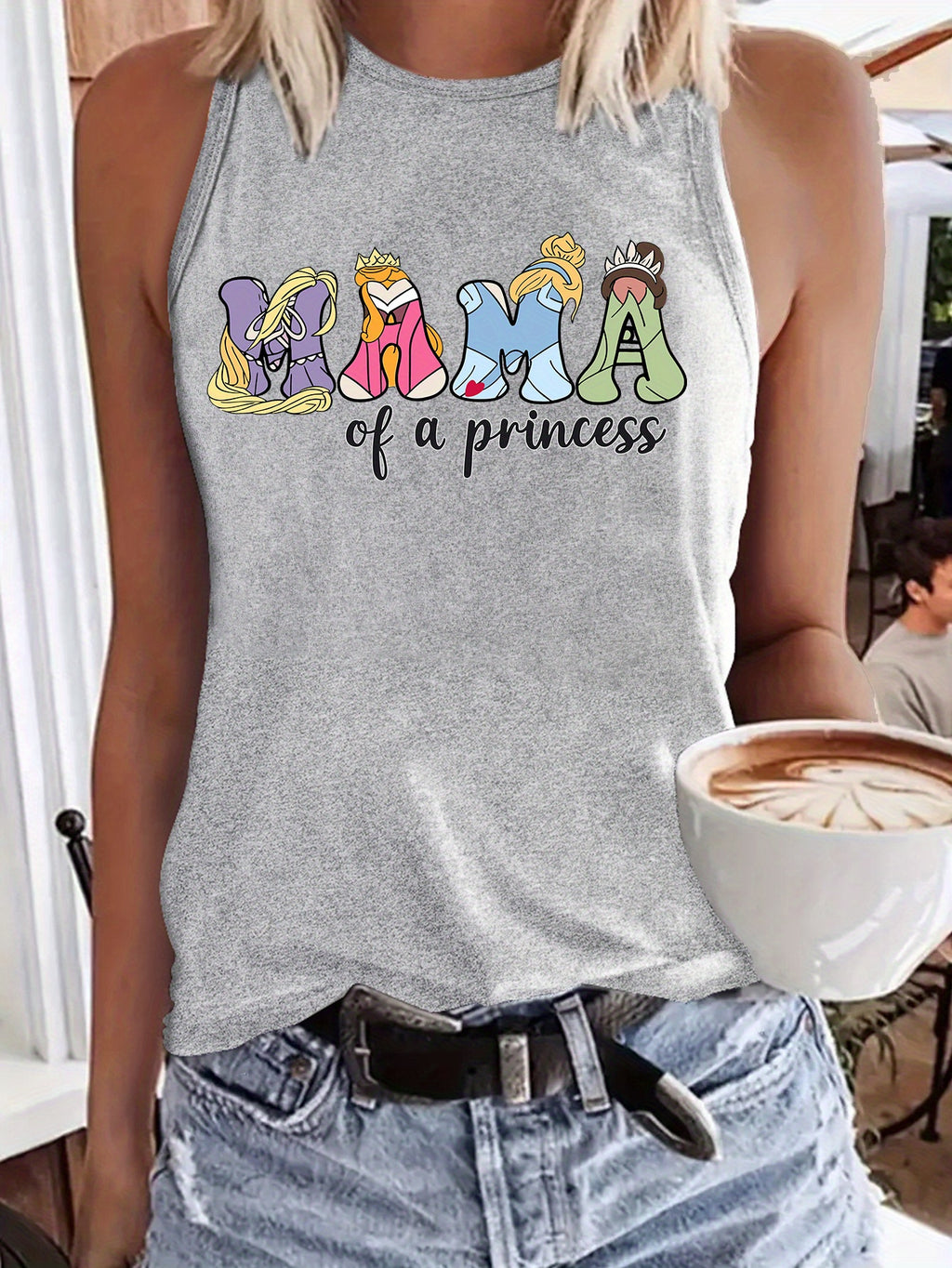 Mama Princess Women's Fashion Tank Top - Casual Sleeveless Crew Neck with Applique Detail, Breathable Polyester, Machine Washable - Perfect for Summer