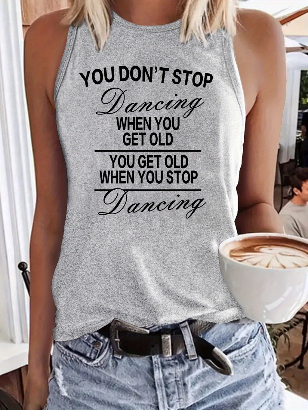 You Don' T Stop Dancing Letter Slogan Print Women' S Fashion Tank Top- Casual Sleeveless Crew Neck with Applique Detail, Perfect for Summer