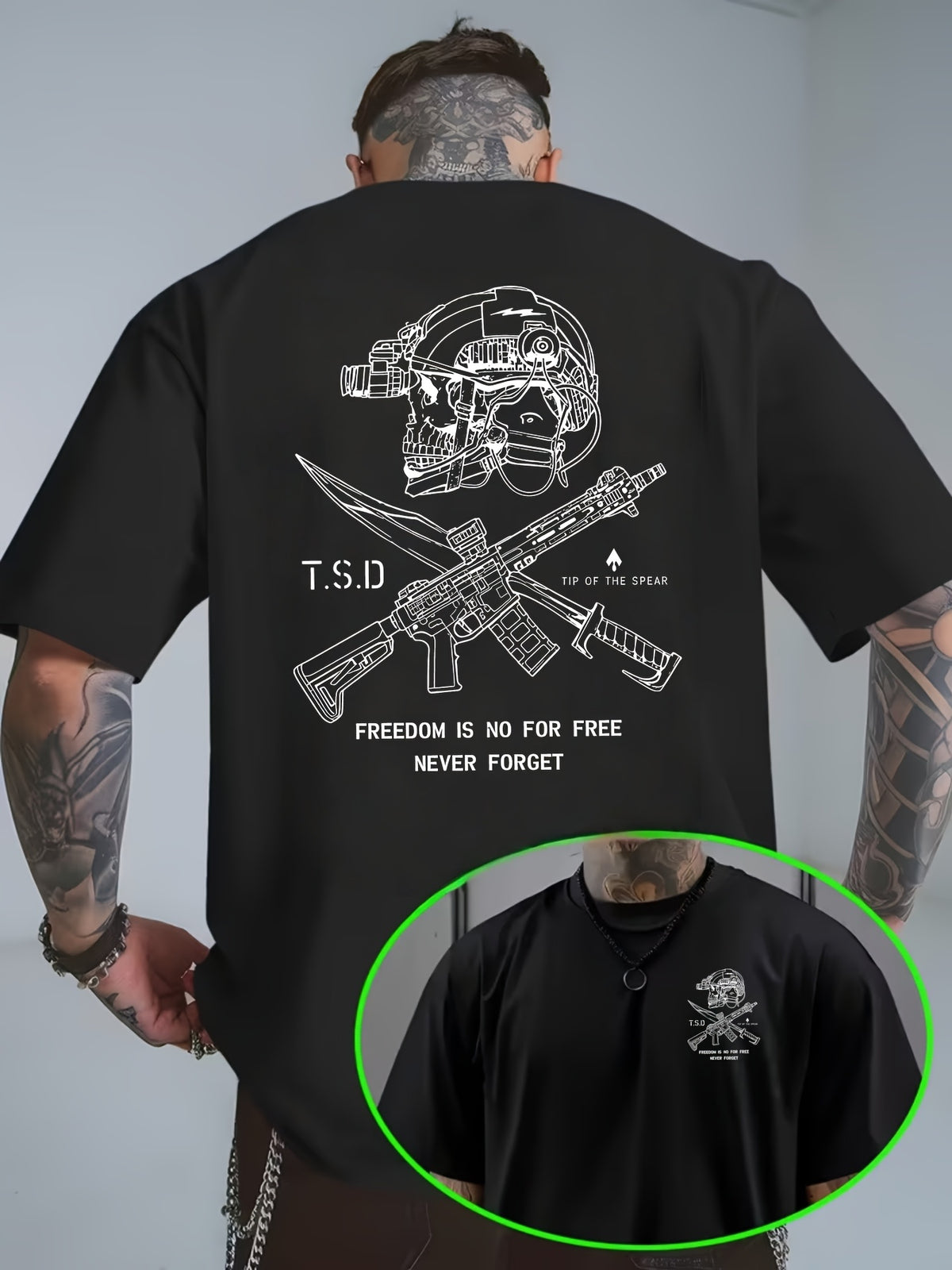 Tactical Skull Gun Print T-Shirt
