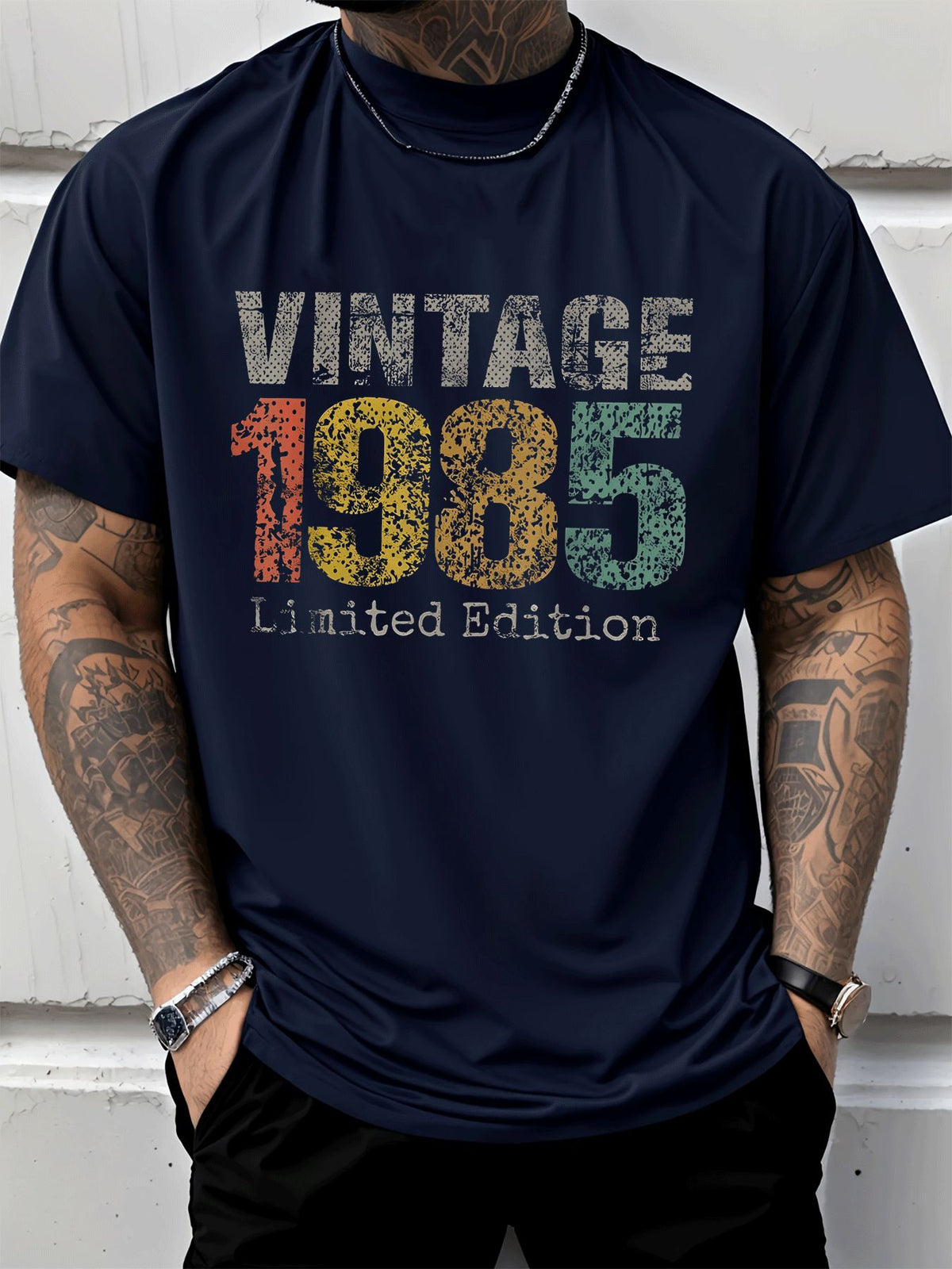Men'S T-Shirt Vintage 1985 Limited Edition Colorful Retro Text Print Casual Street Style Men'S Fashion for Adults Men Casual Wear Daily Outfit