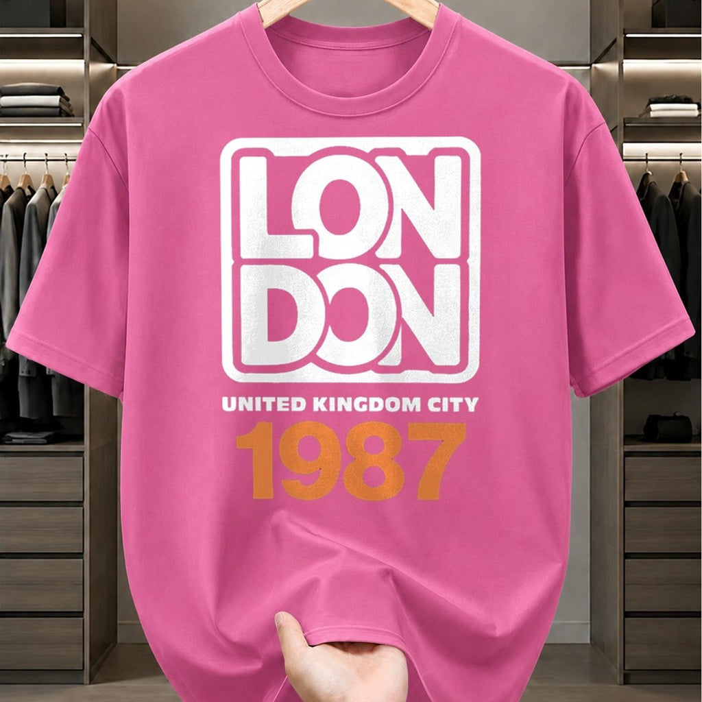 Everyday T-ShirtLondon 1987 UK City Tee Men Funny T Shirts Black Graphic Funny Dly and Weekend Wear Perfect for Summer Outdoor Activities and Leisure Wear Breathable Fabric Crew Neck Short Sleeves Suitable A