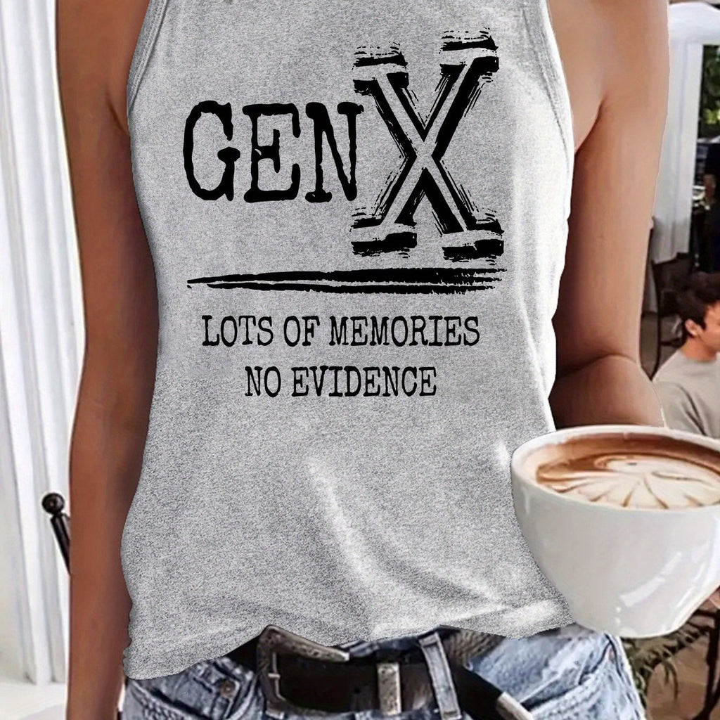 Gen X In My Defense You Left Letter Slogan Print Women' S Fashion Tank Top- Casual Sleeveless Crew Neck with Applique Detail, Perfect for Summer