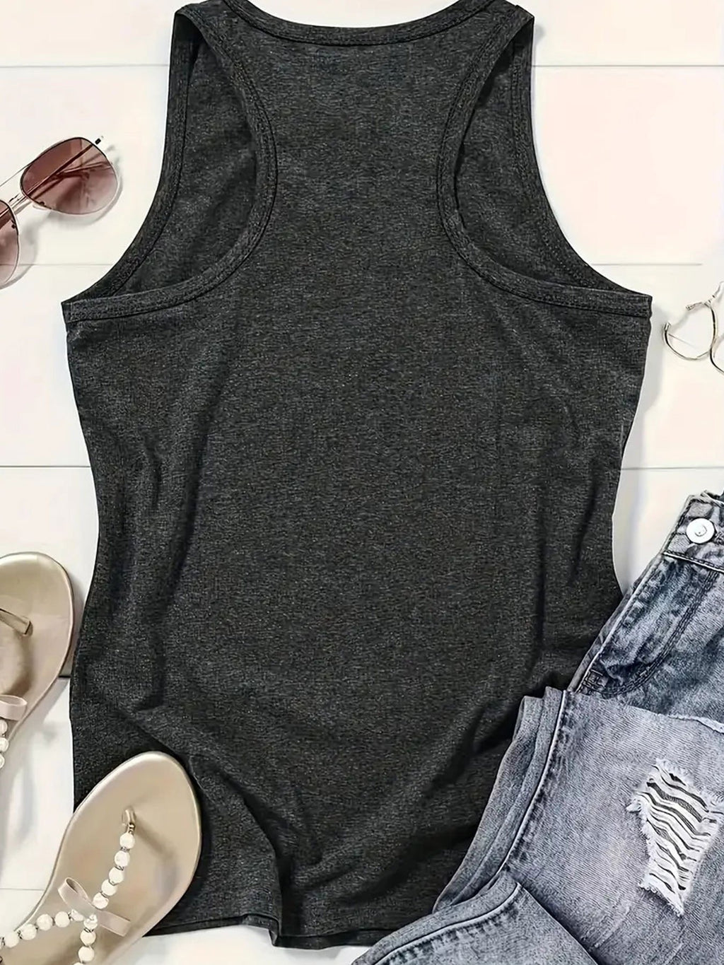 Women's  Cartoon Moon Print Hurdle Vest, Casual Crew Neck Sleeveless, Spring\u002Fsummer, Women's Fashion Vest