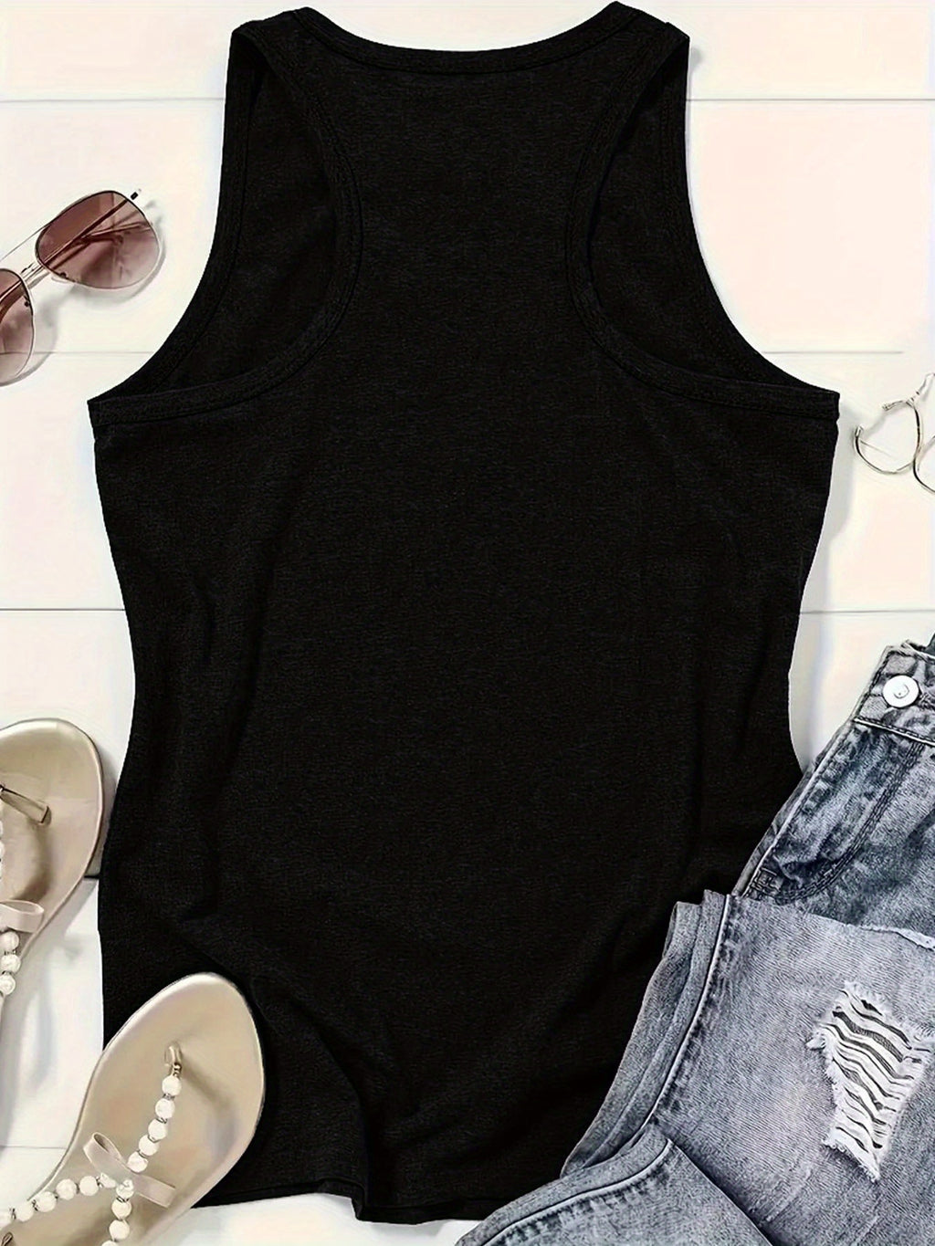 Women's  Cartoon Moon Print Hurdle Vest, Casual Crew Neck Sleeveless, Spring\u002Fsummer, Women's Fashion Vest