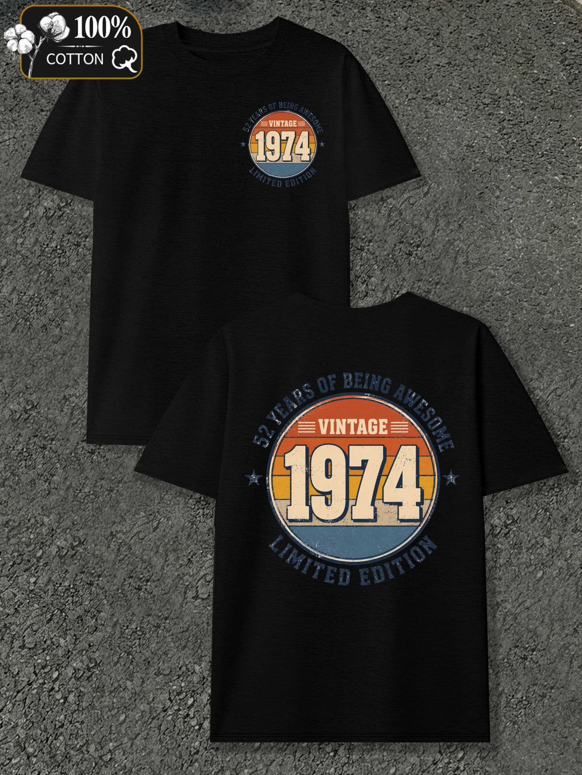 Men's Vintage 1974 Limited Edition T-Shirt - Retro 1974 Print Round Neck Casual Tee, Suitable for Year-Round Wear, Machine Washable Apparel with Original Markings, Nostalgic Gift for Everyday Use & Special Occasions