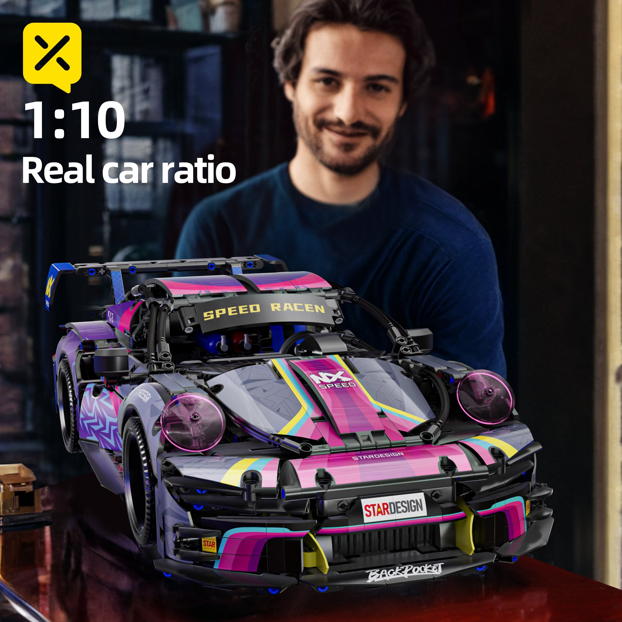 1620pcs 1:10 Cyberpunk series, sports car model assembly cool racing building blocks sports car series building blocks, technological design, simple splicing and easy operation suitable for collectors