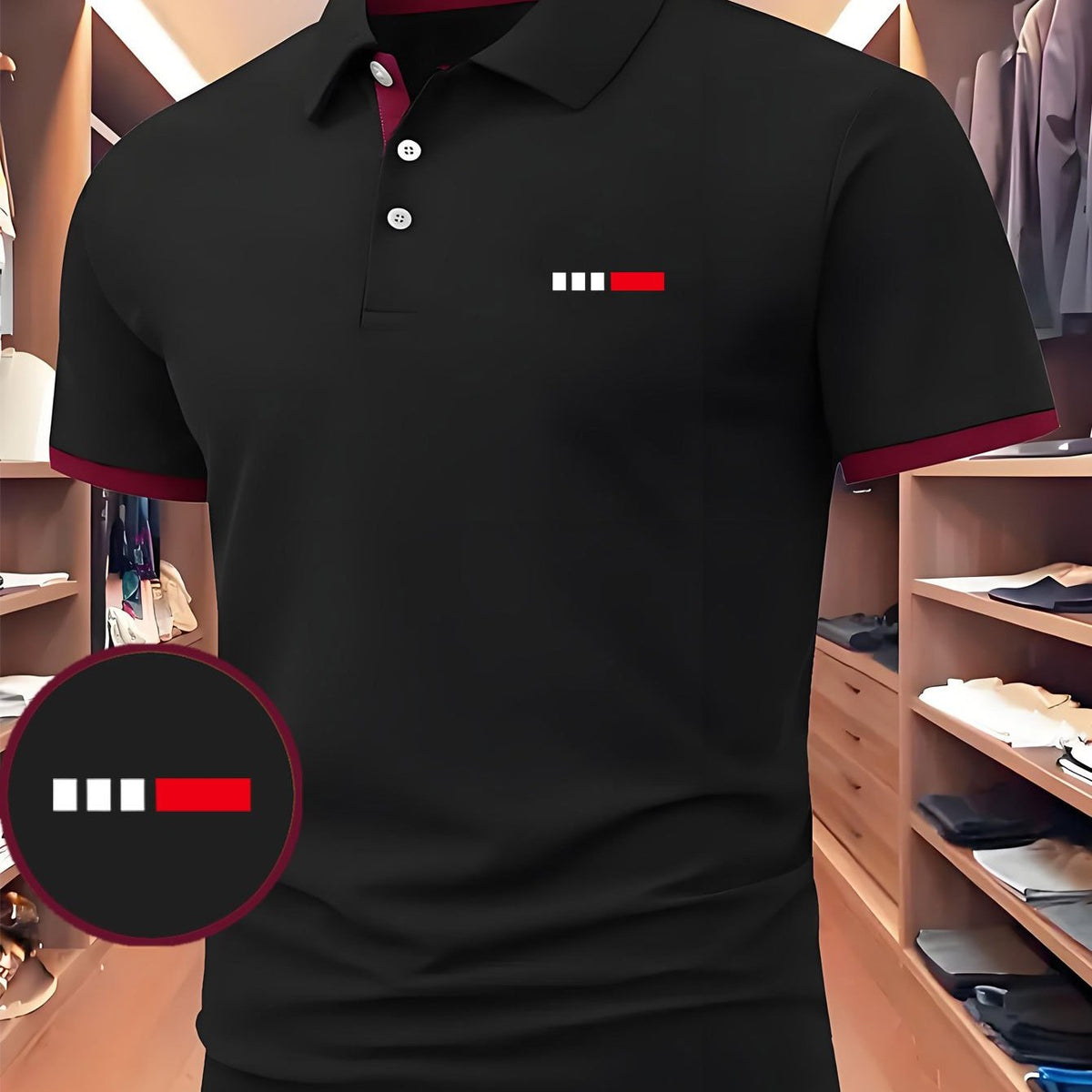 Fashionable Color-Block Geometric Print Business Shirt, Men's Short-Sleeve Casual Polo Shirt, Casual Men's Polo Shirt, Stylish Slightly Stretchy Comfortable Men's Top, Soft Polyester Fiber Fabric Sports Top, Available in Multiple Colors