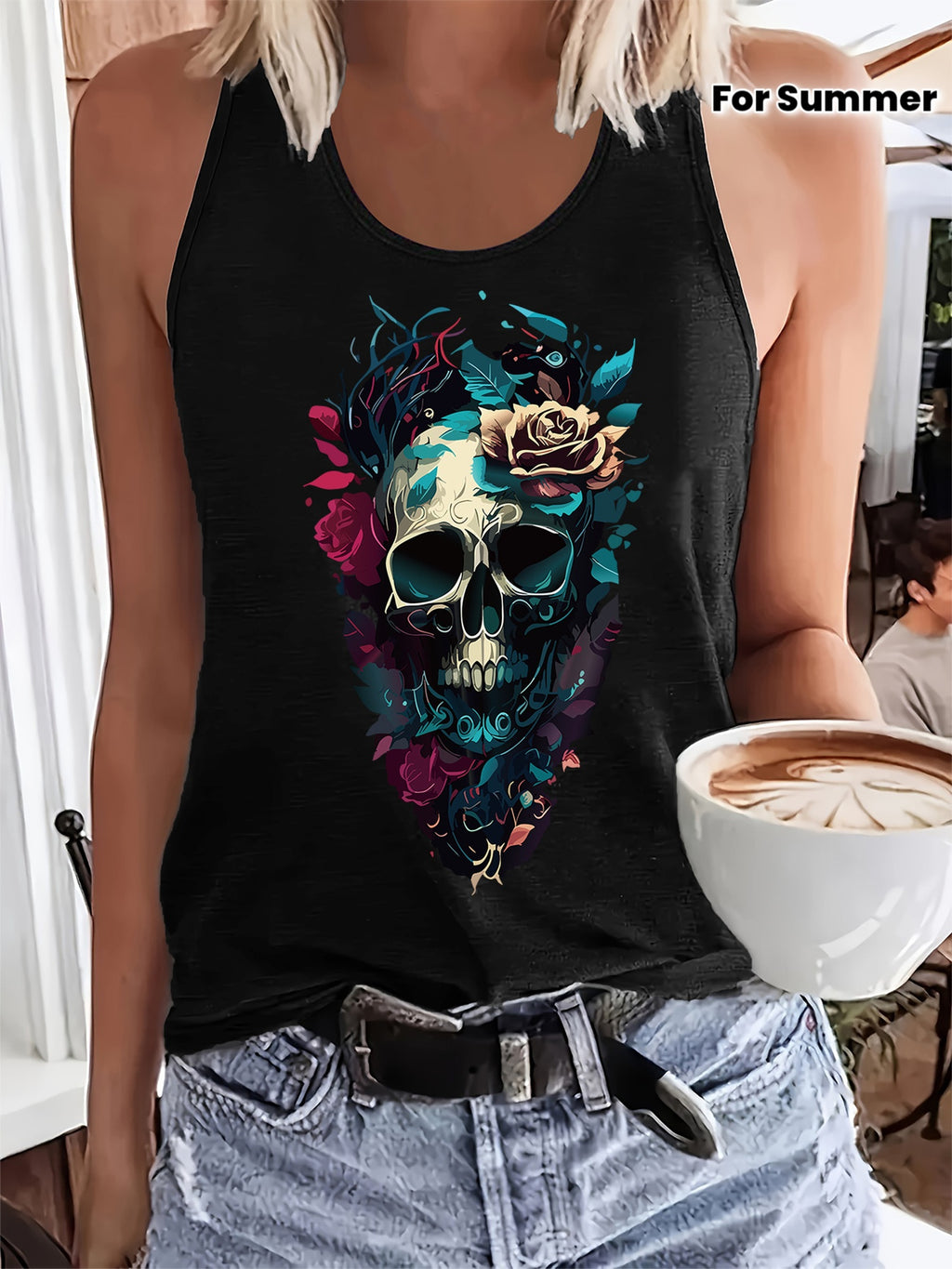 Women'S Fashion Tank Top with a Printed Design And Round Neck, Perfect for a Cool Spring And Summer