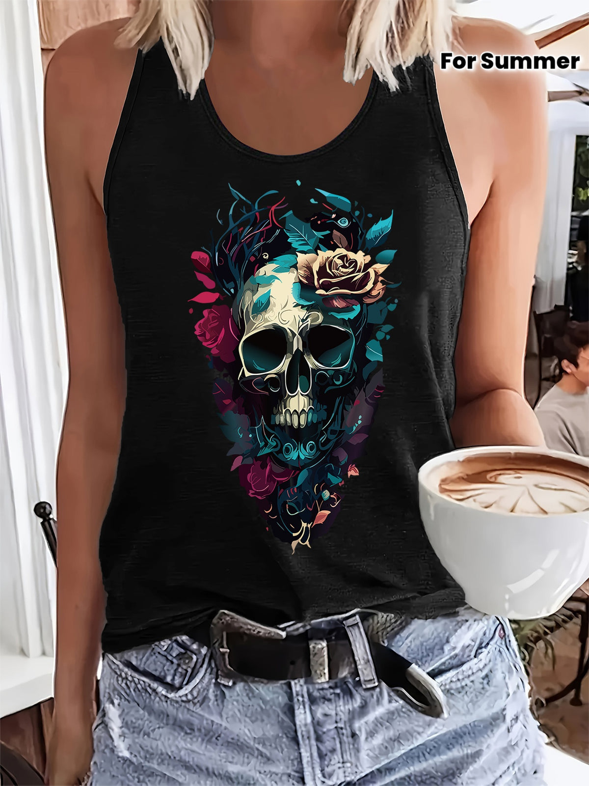 Women'S Fashion Tank Top with a Printed Design And Round Neck, Perfect for a Cool Spring And Summer