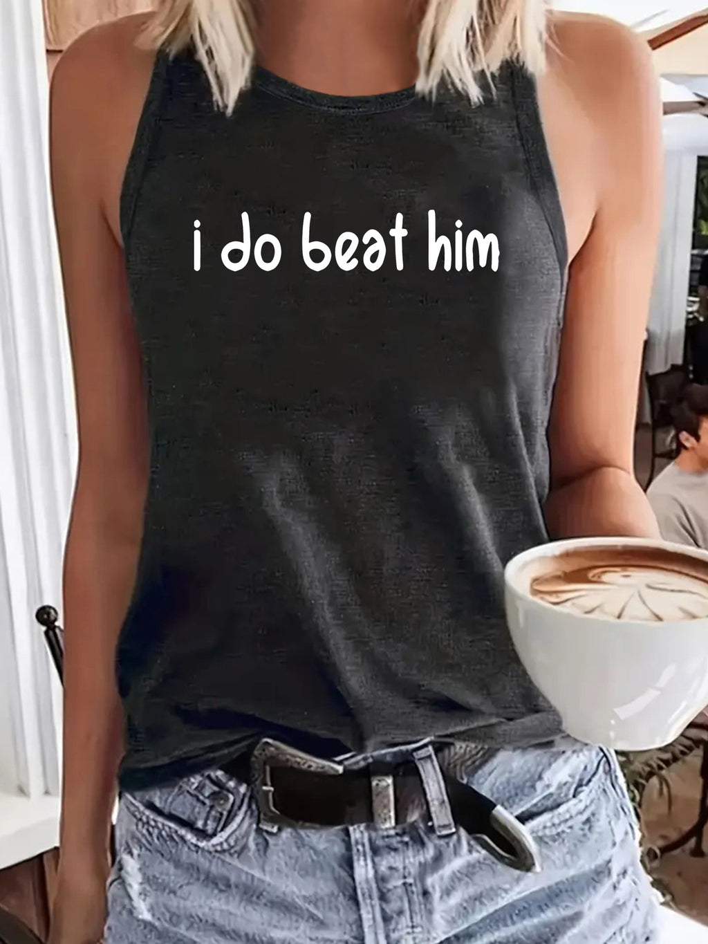 Women's Sleeveless Round-neck Tank Top, Summer Casual Top, Printed with the Words \