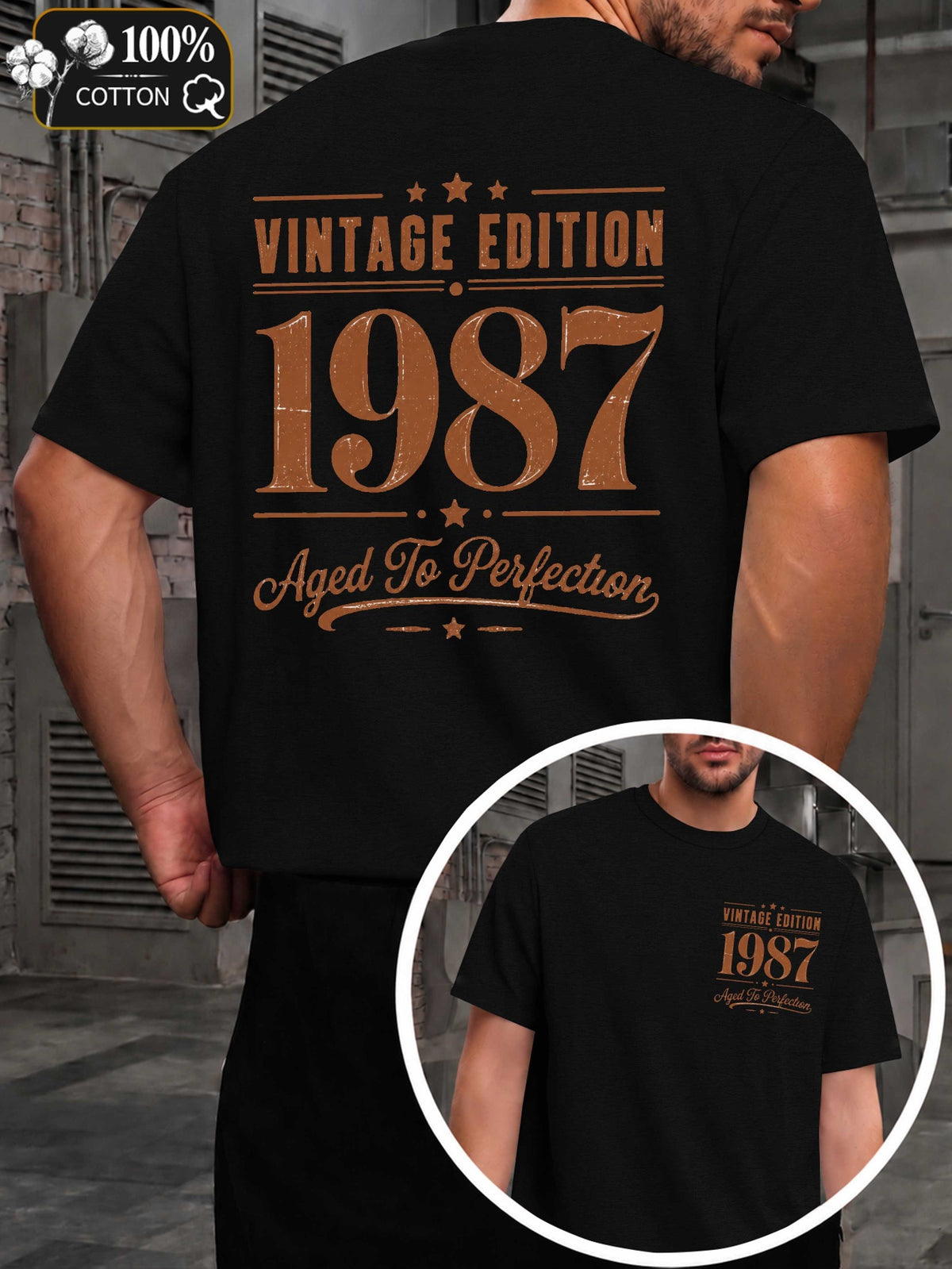 Men's Vintage Edition Perfection T-Shirt - Round Neck Casual Fit with Subtle Markings Suitable for - Wear, Machine Washable Regular Fit Tee for Everyday & -Casual Outfits, Year-Round Wardrobe Essential