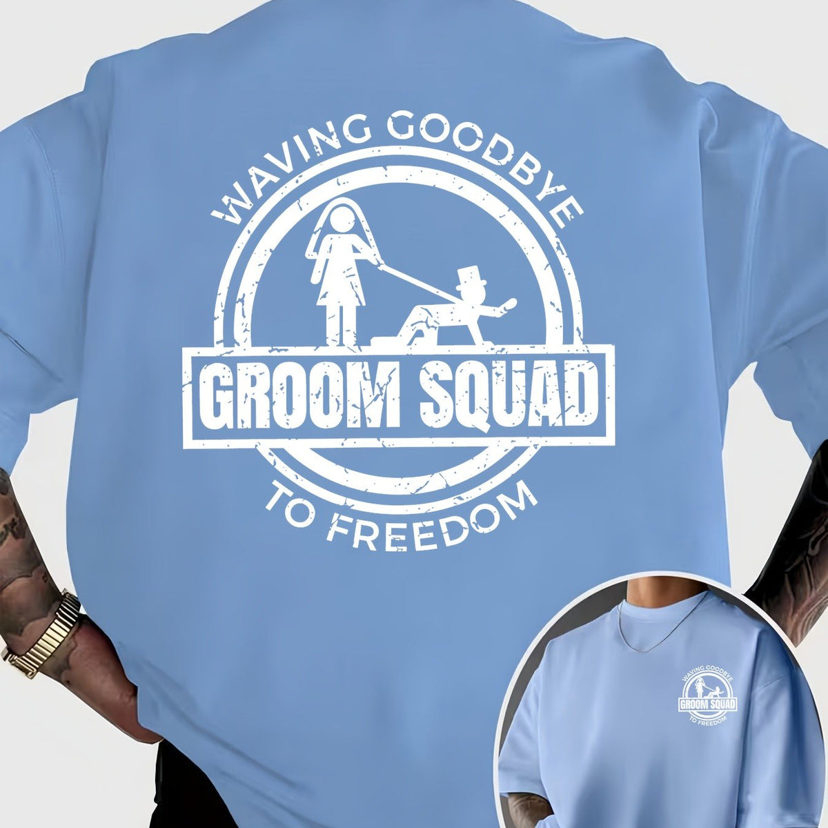 Fun and Quirky Groom's Party Farewell to Freedom Printed Short-Sleeve T-Shirt for Daily Gatherings and Parties